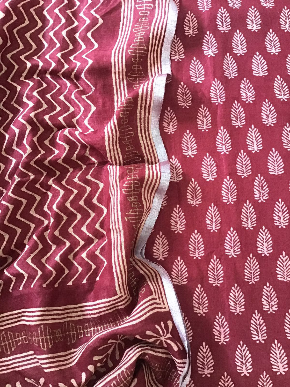 Pure Linen Jute Cotton Printed Suit - Maroon