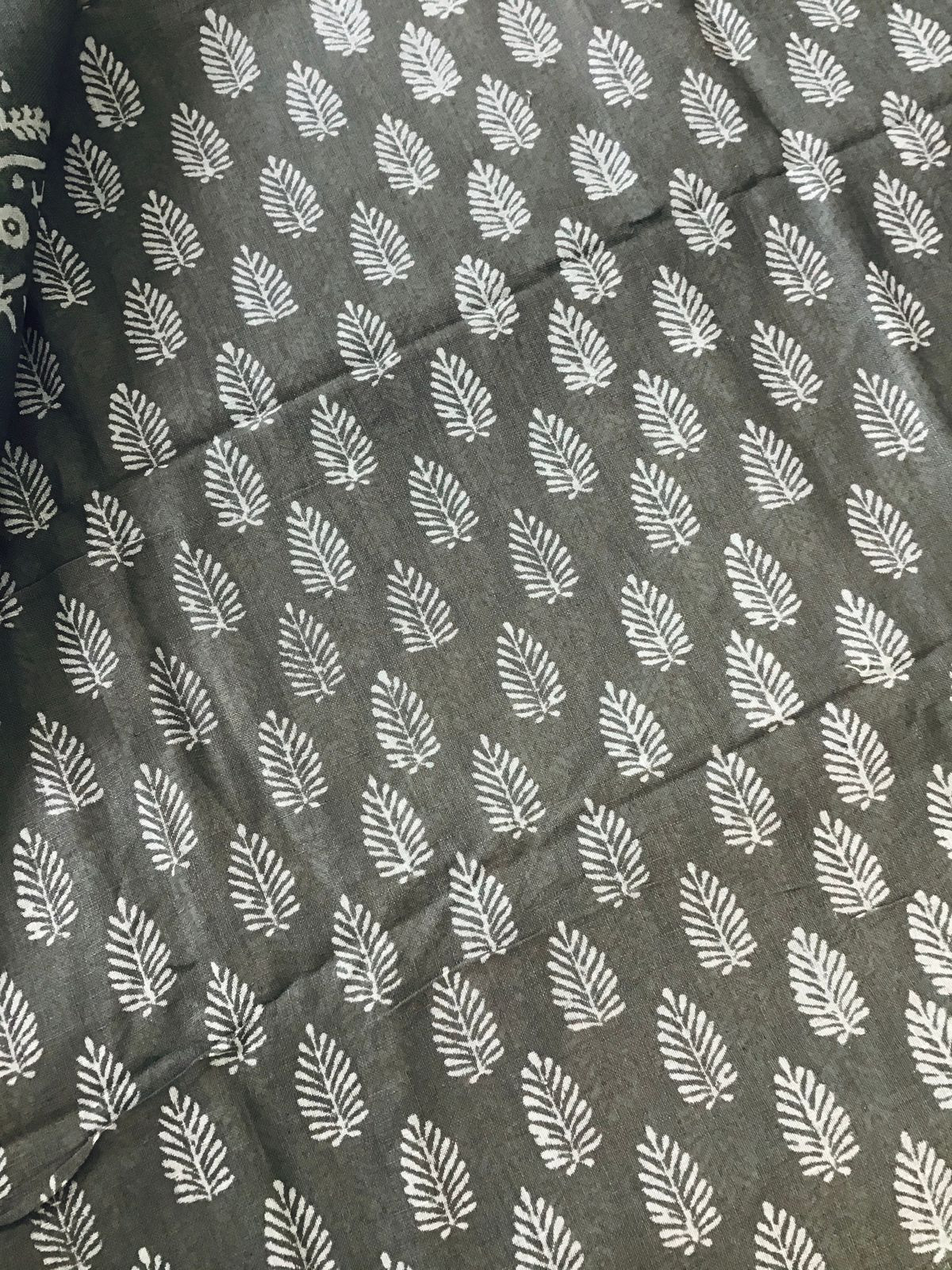 Pure Linen Jute Cotton Printed Suit - Grey