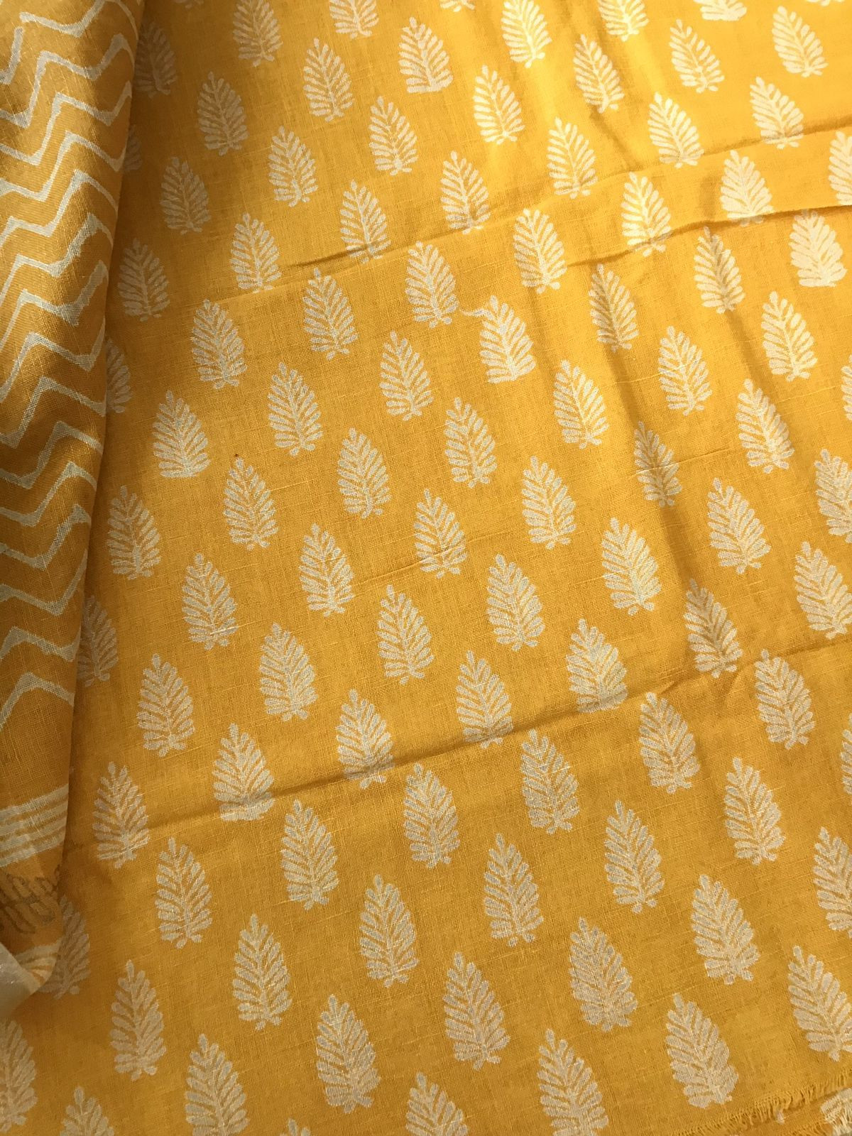 Pure Linen Jute Cotton Printed Suit - Yellow