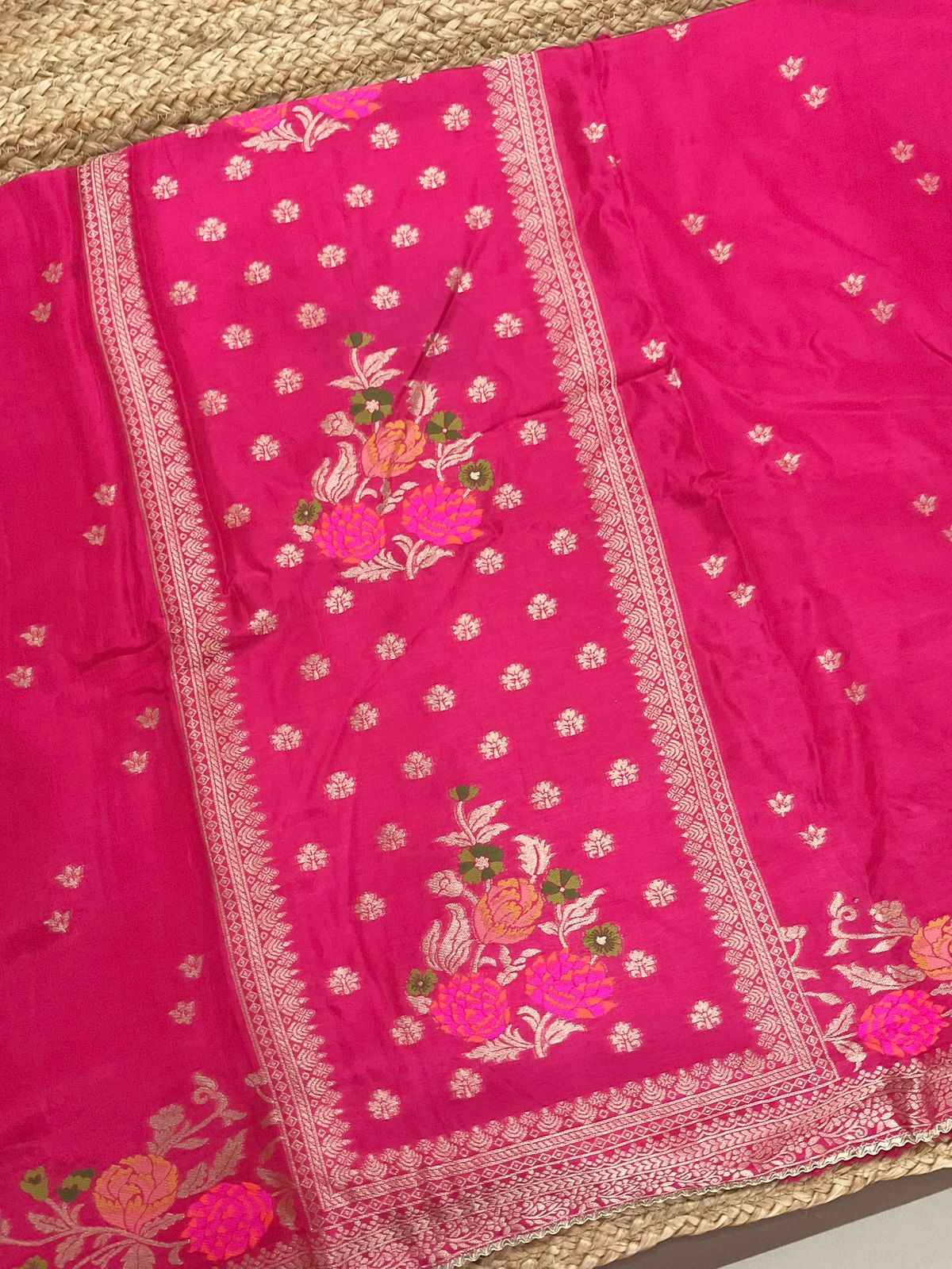 Soft Dola Silk Banarasi Weaved Embroidered Suit - Pink