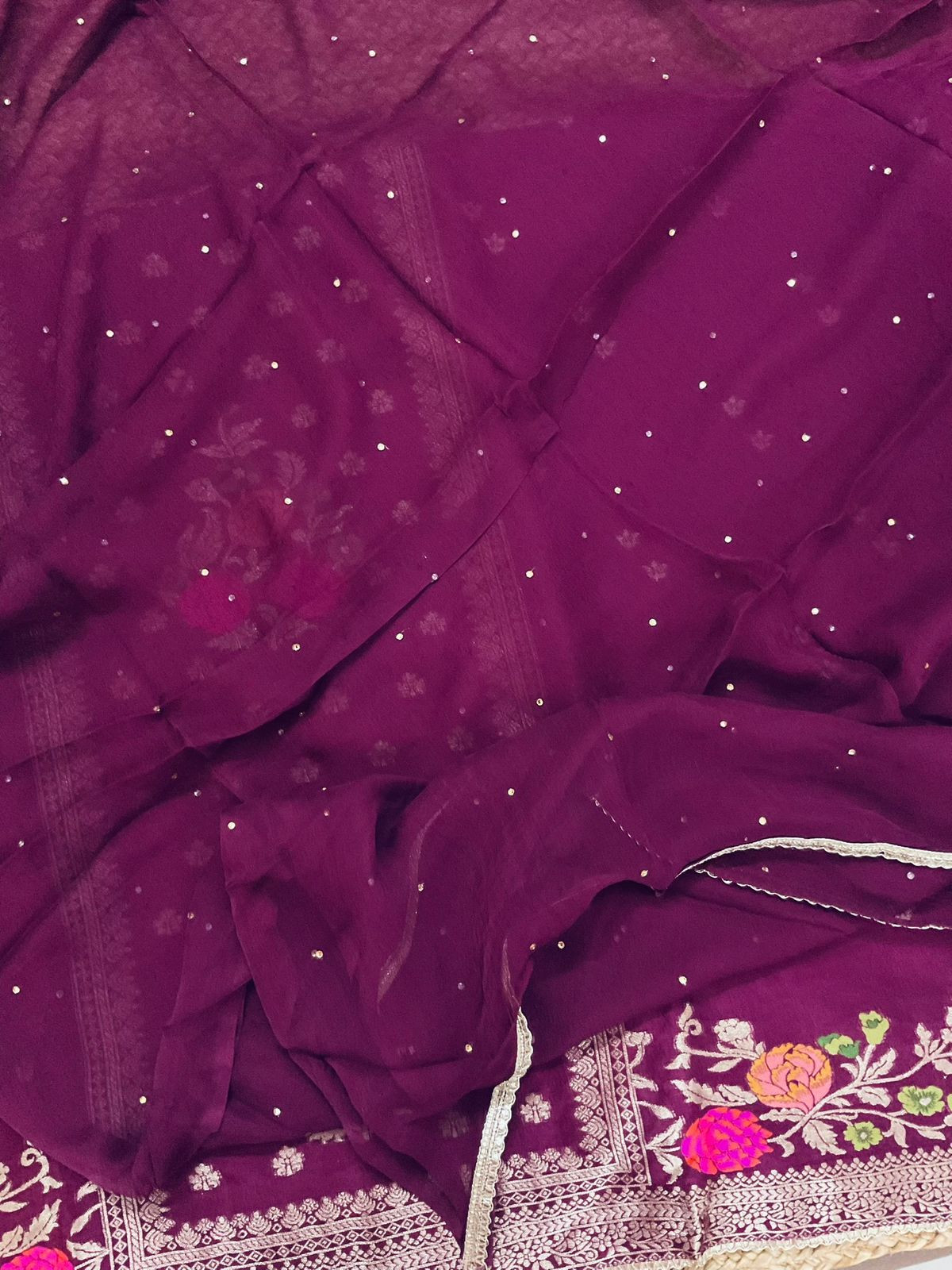 Soft Dola Silk Banarasi Weaved Embroidered Suit - Wine