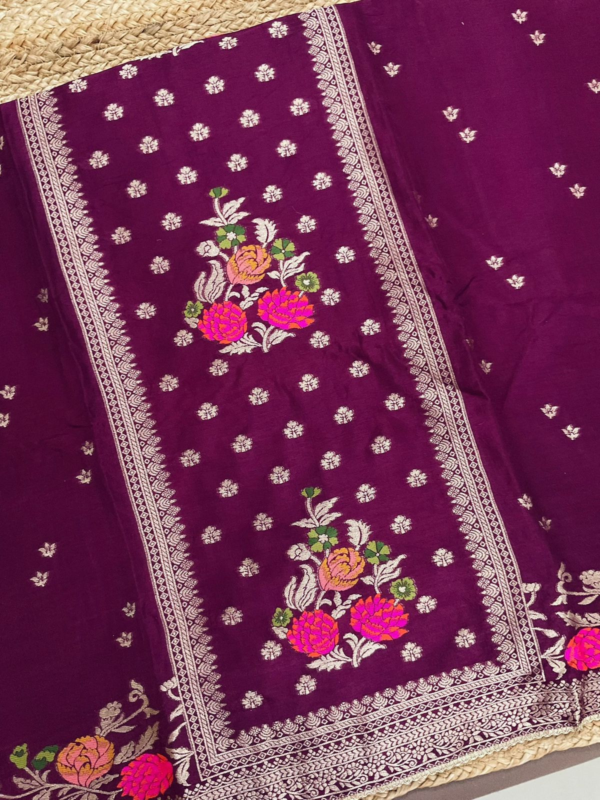 Soft Dola Silk Banarasi Weaved Embroidered Suit - Wine