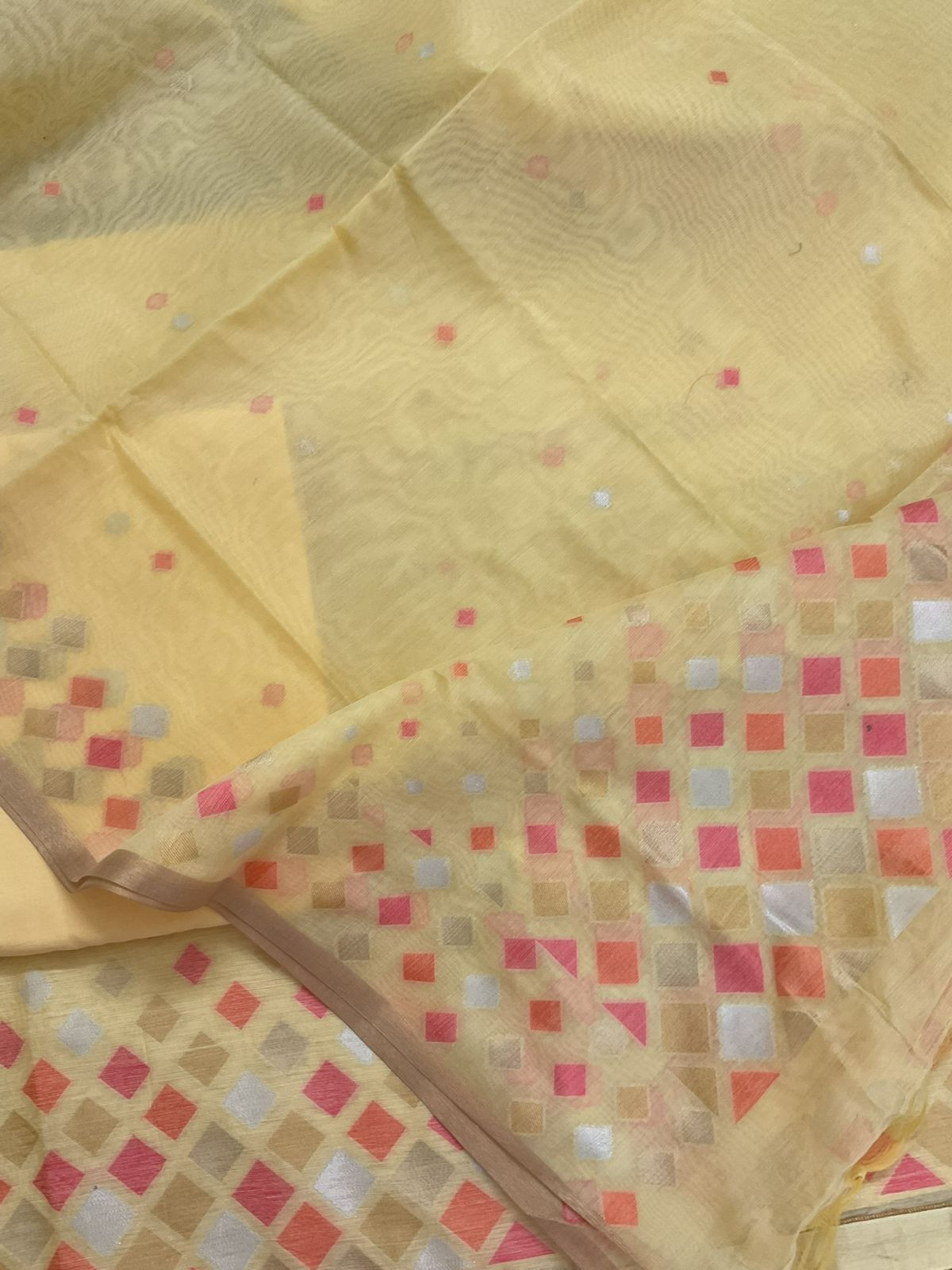 Pure Chanderi Jamdani Weaved Suit - Yellow