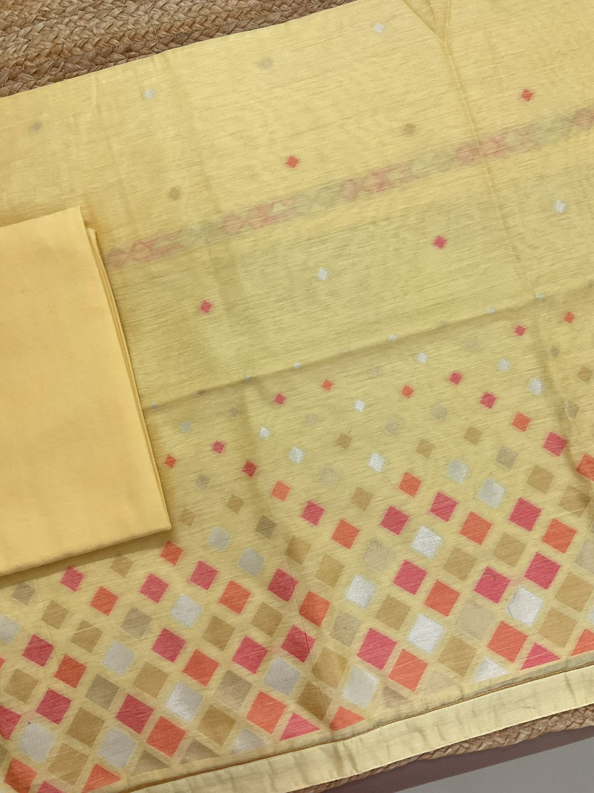 Pure Chanderi Jamdani Weaved Suit - Yellow