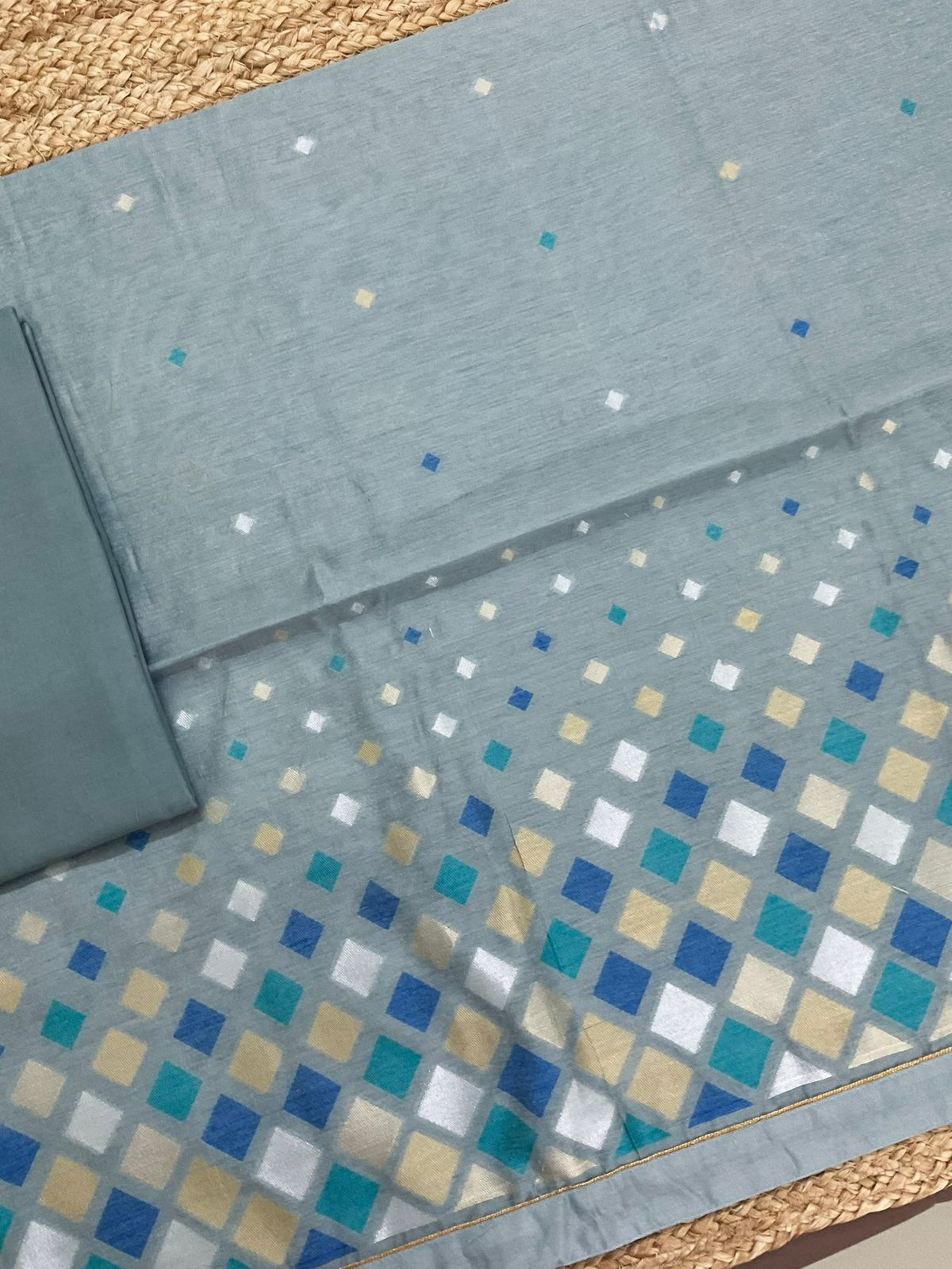 Pure Chanderi Jamdani Weaved Suit - Grey