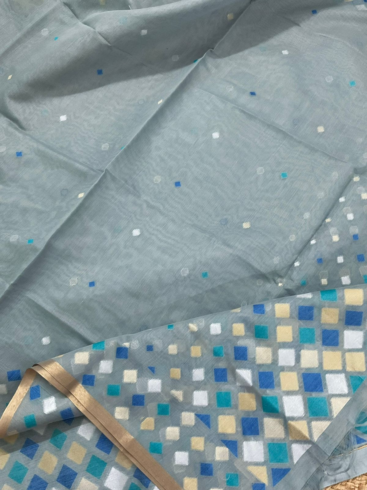 Pure Chanderi Jamdani Weaved Suit - Grey