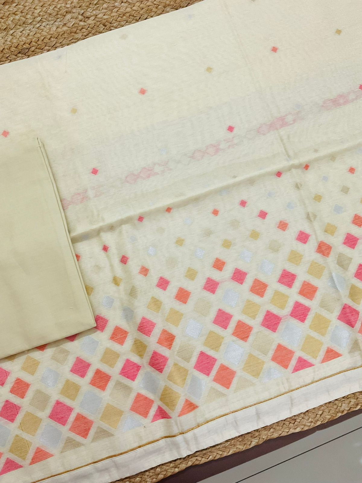 Pure Chanderi Jamdani Weaved Suit - Cream