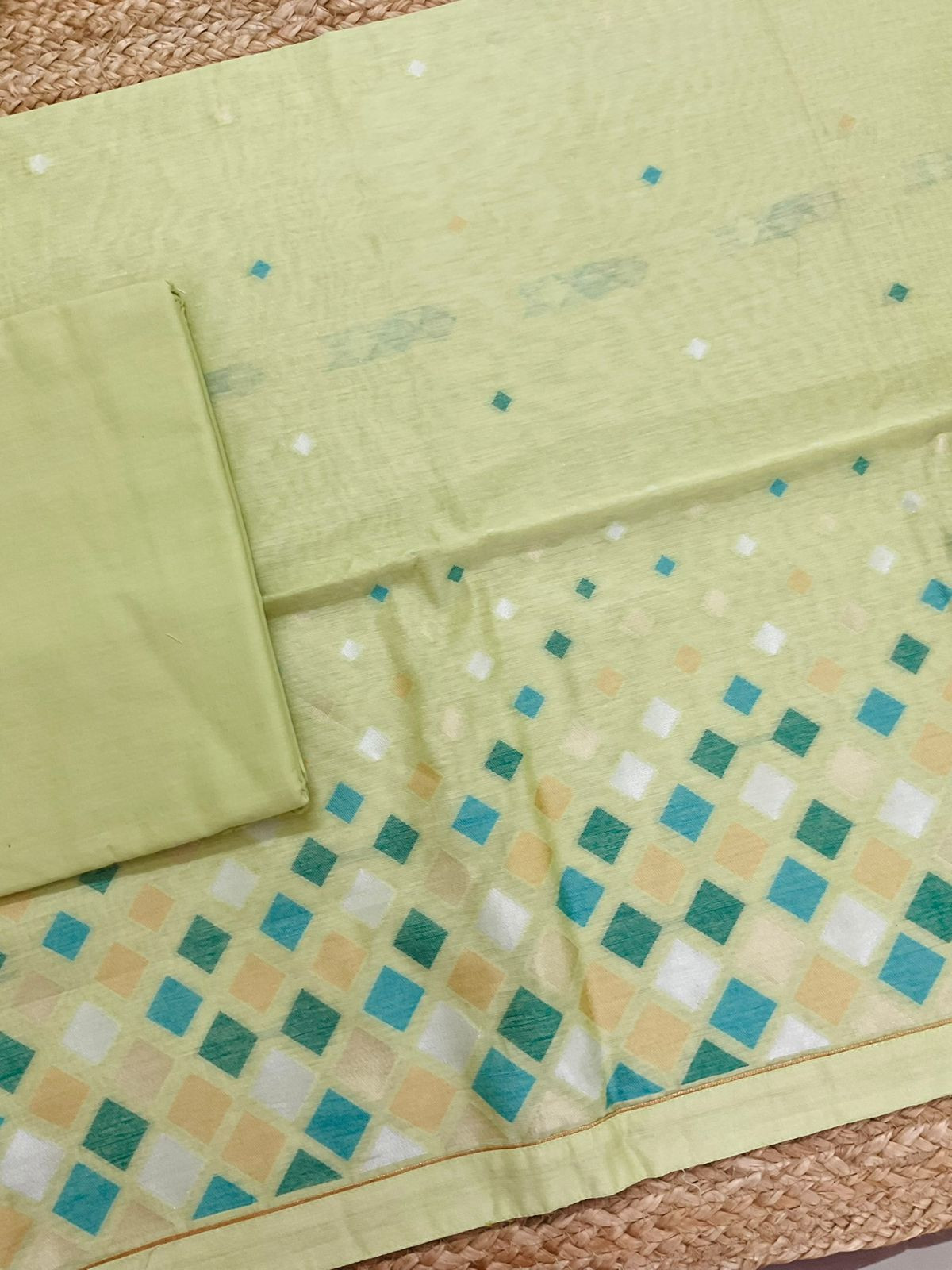 Pure Chanderi Jamdani Weaved Suit - Green