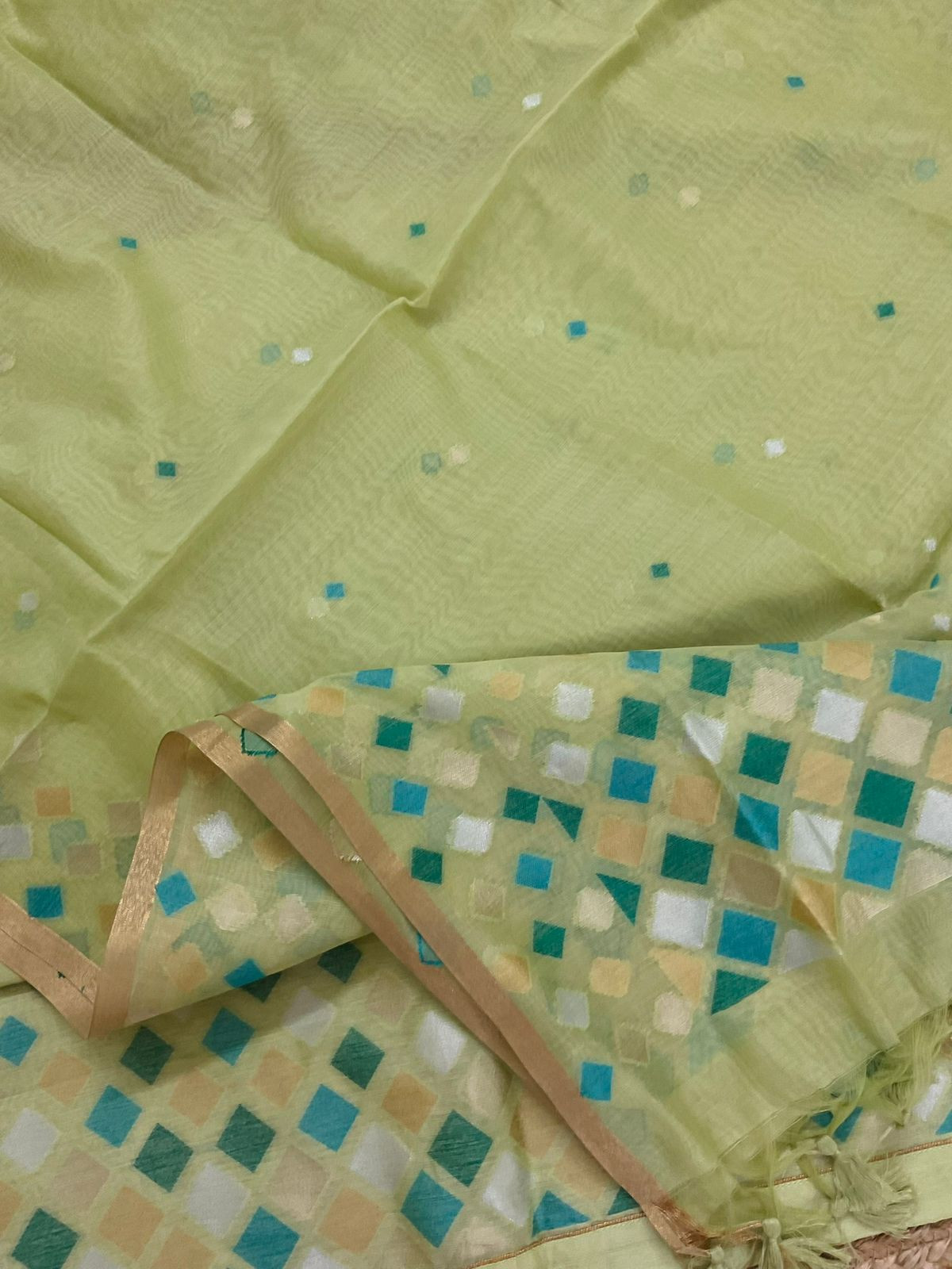 Pure Chanderi Jamdani Weaved Suit - Green