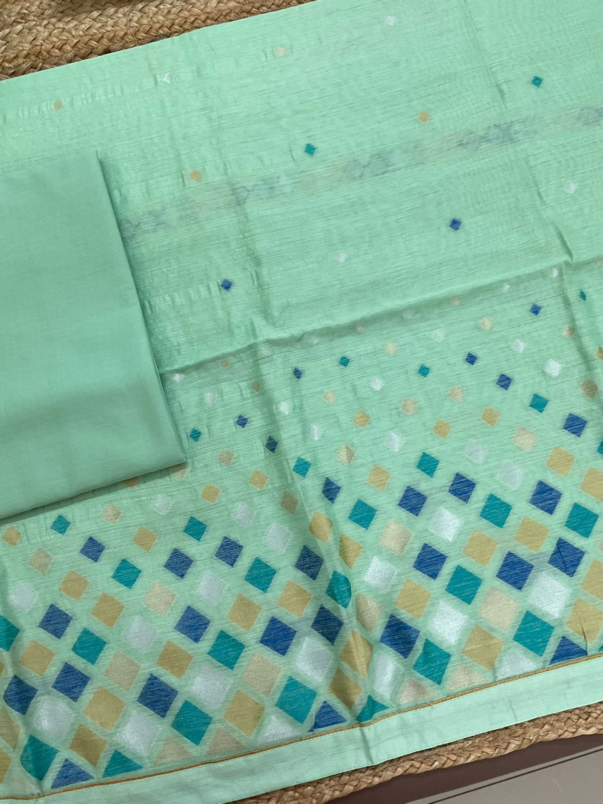 Pure Chanderi Jamdani Weaved Suit - Green