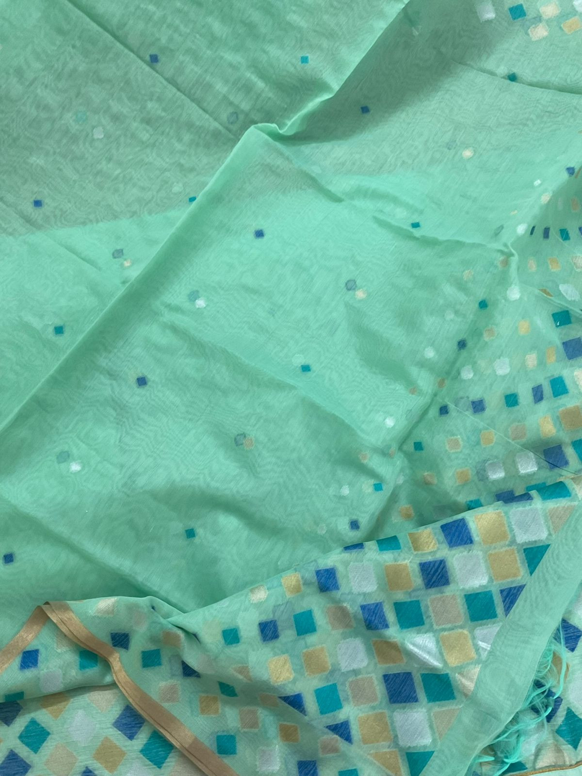 Pure Chanderi Jamdani Weaved Suit - Green