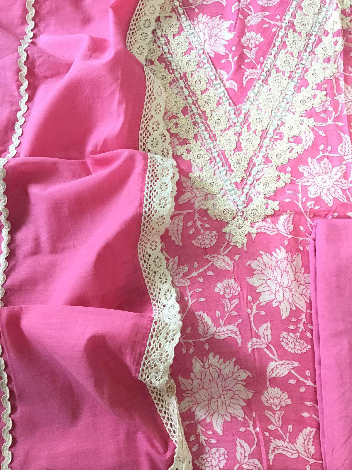 Pure Muslin Printed Embroidered Suit - Pink