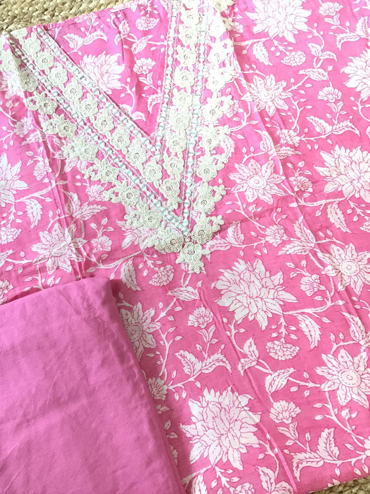 Pure Muslin Printed Embroidered Suit - Pink