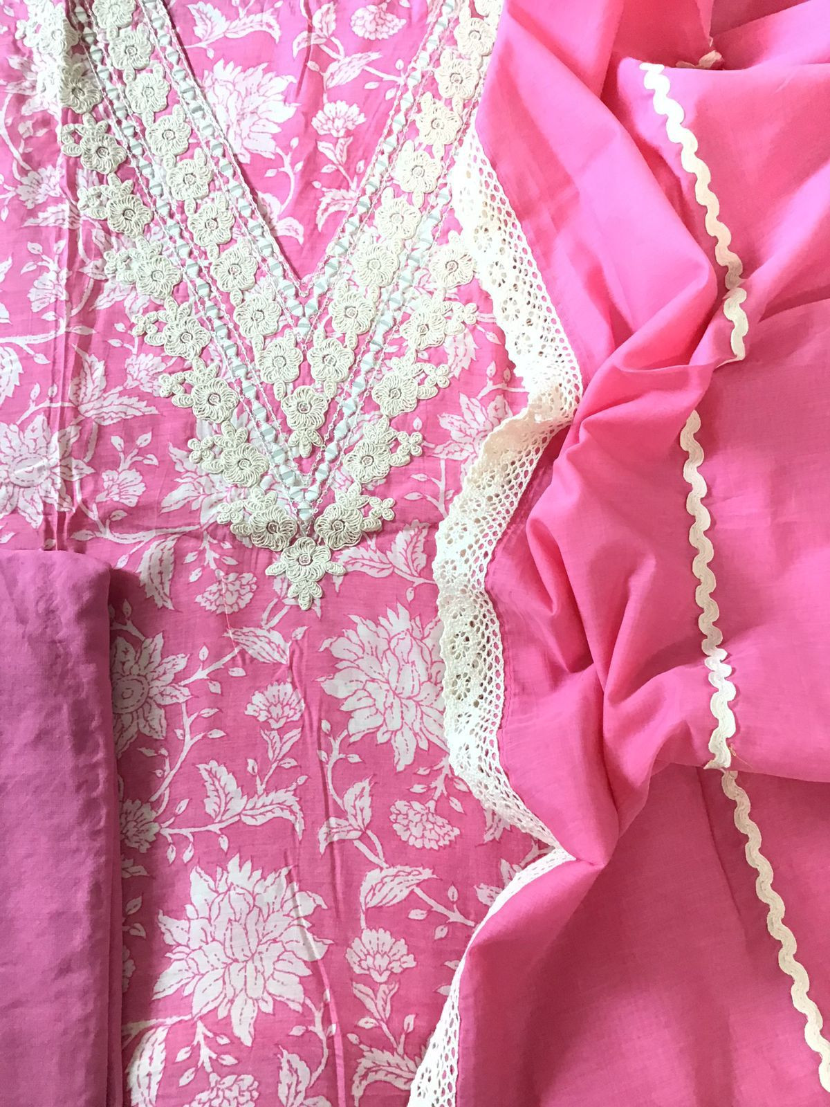 Pure Muslin Printed Embroidered Suit - Pink