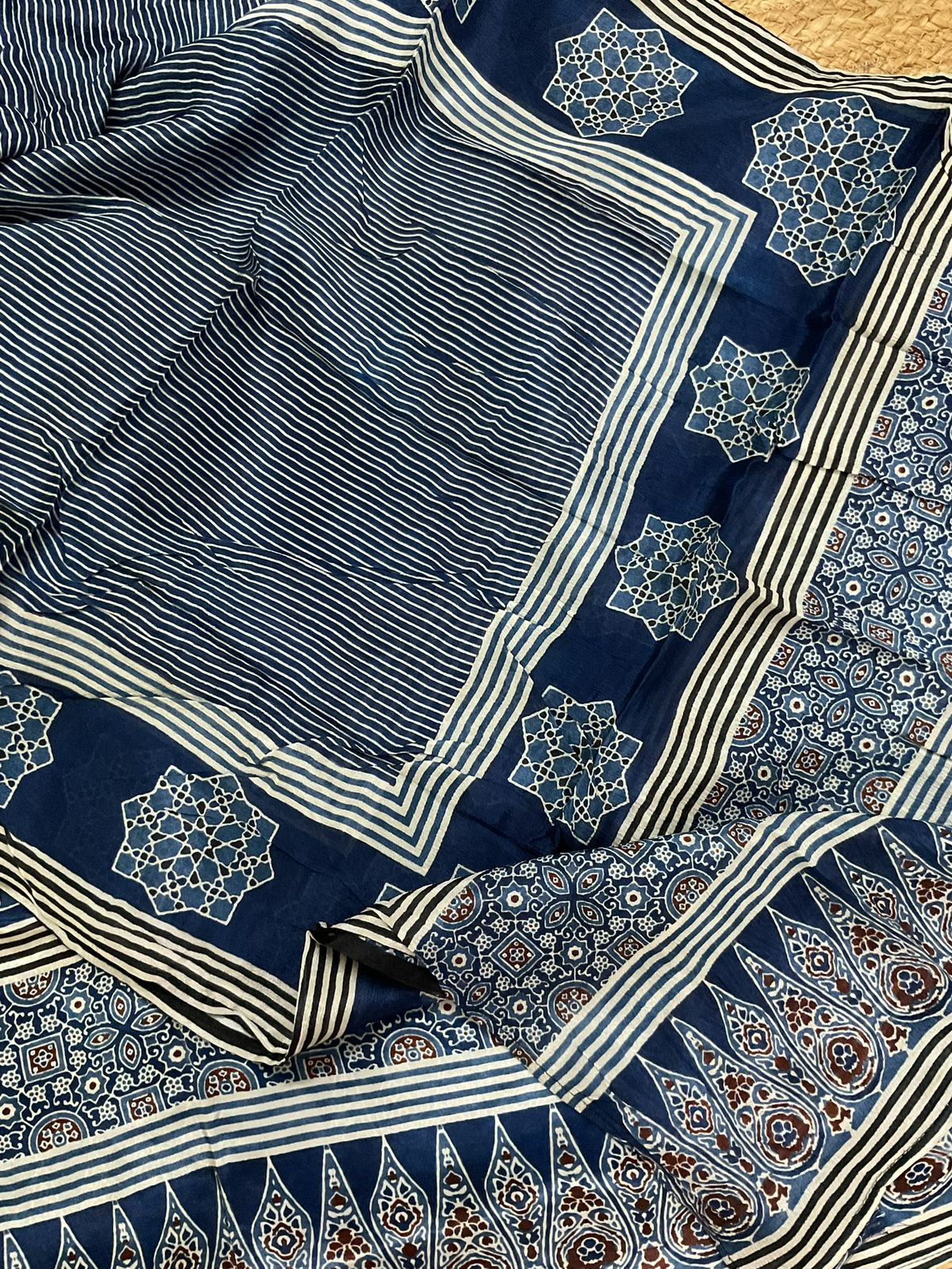 Pure Satin Crepe Printed Embroidered Suit - Blue