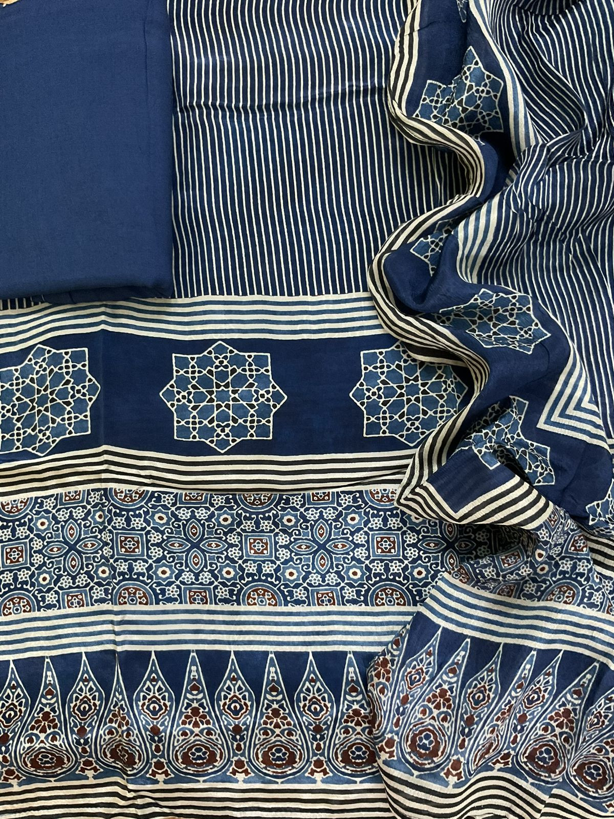 Pure Satin Crepe Printed Embroidered Suit - Blue