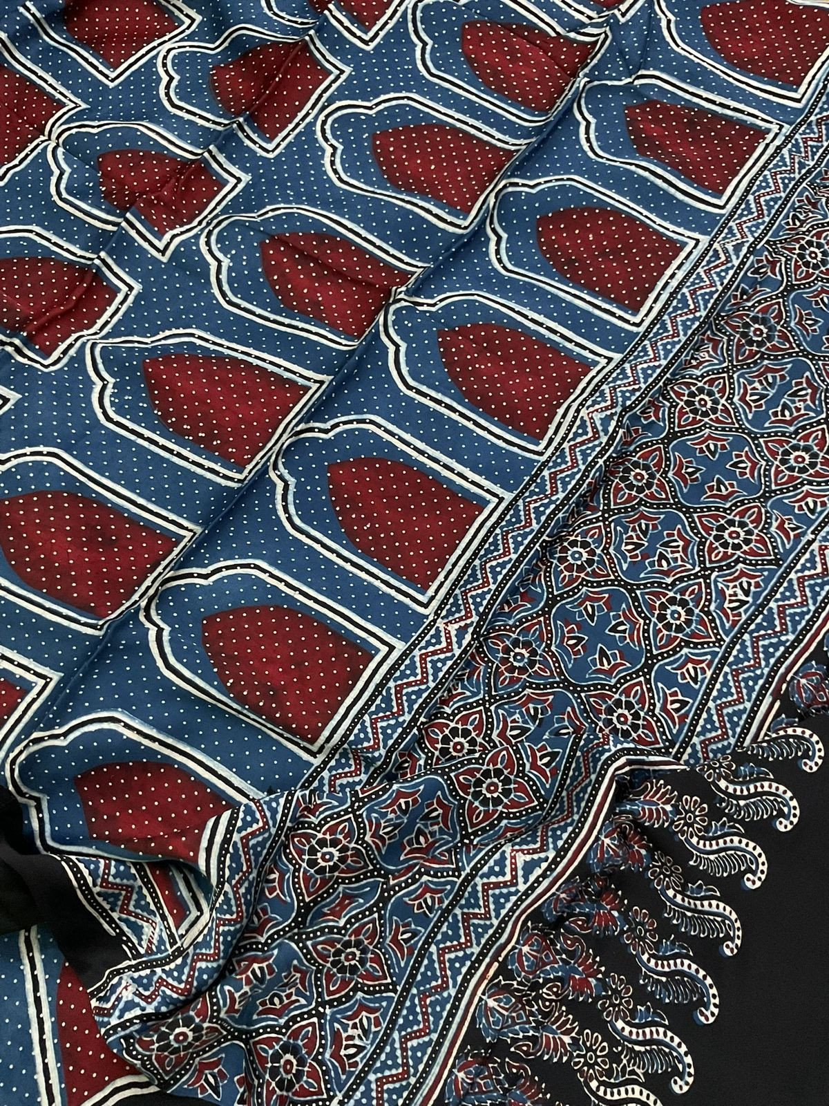 Pure Gajji Silk Ajrakh Printed Suit - Blue