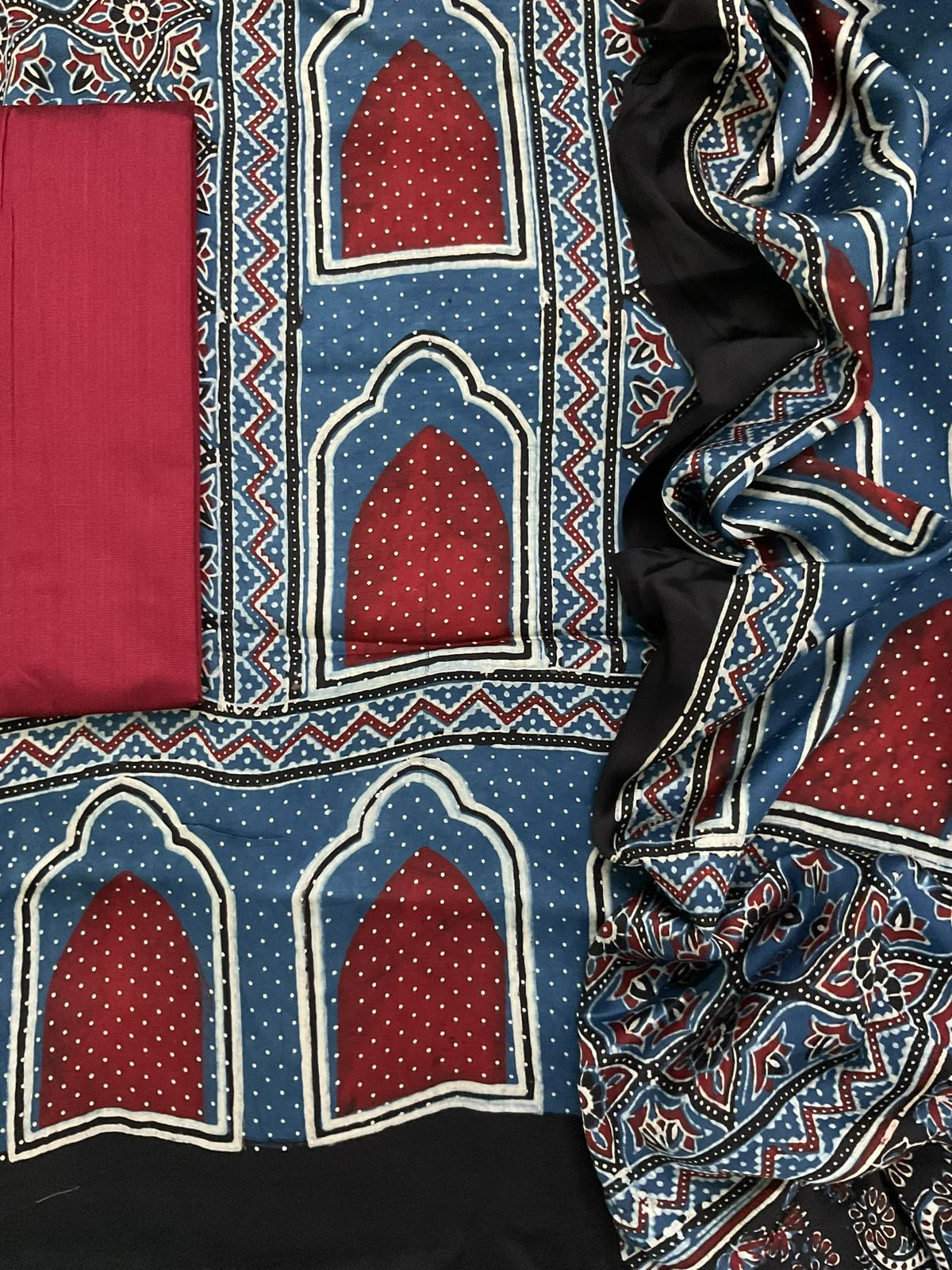 Pure Gajji Silk Ajrakh Printed Suit - Blue