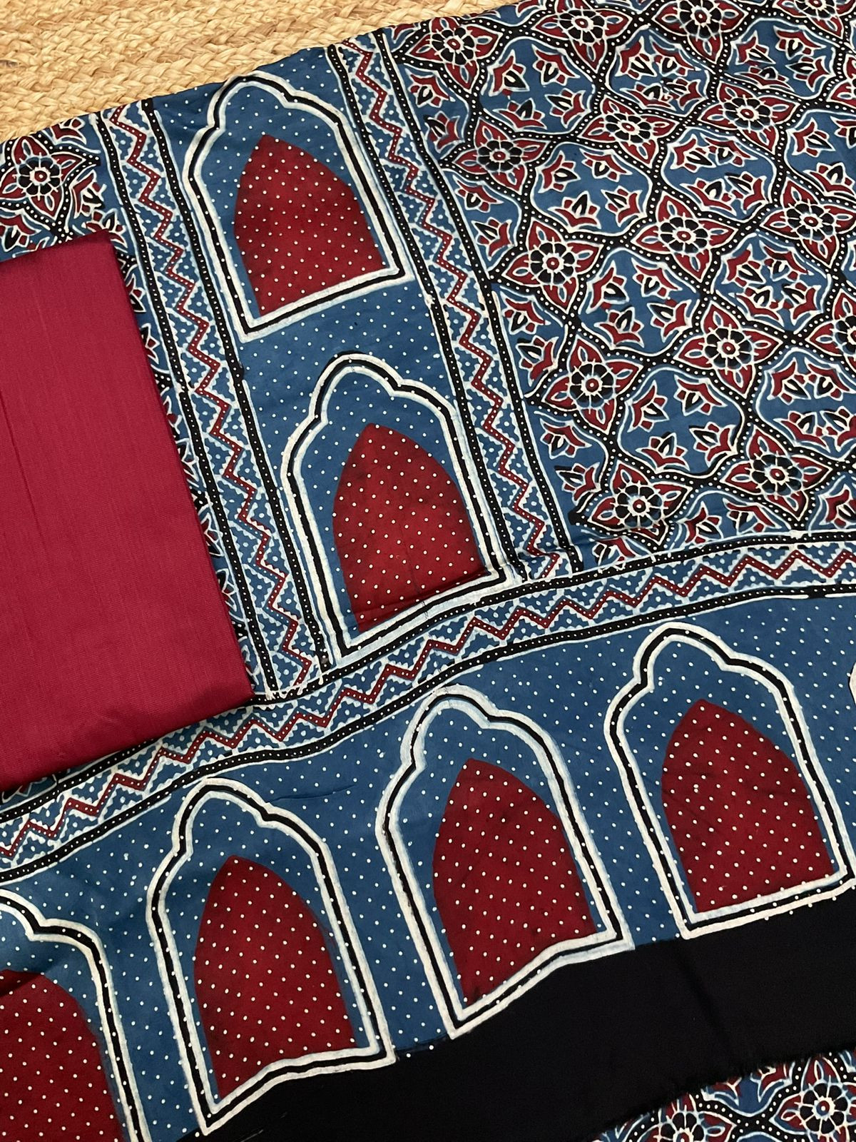Pure Gajji Silk Ajrakh Printed Suit - Blue