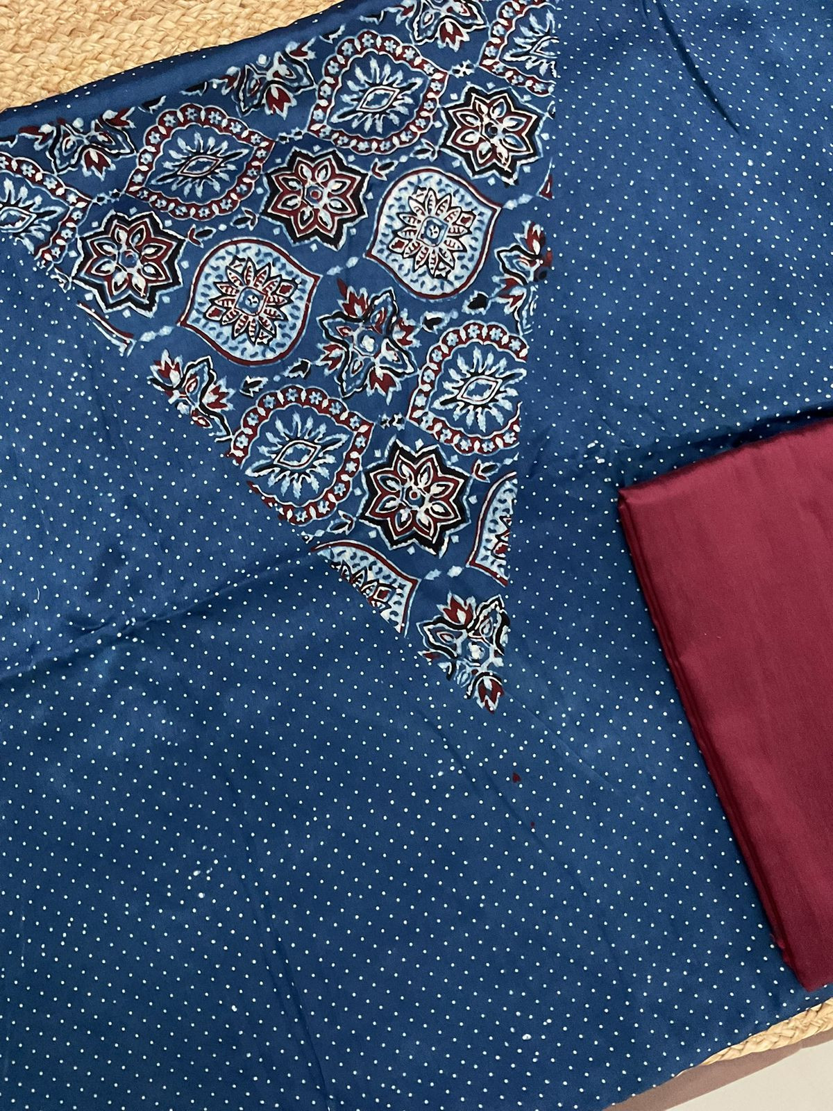 Pure Gajji Silk Ajrakh Printed Suit - Blue