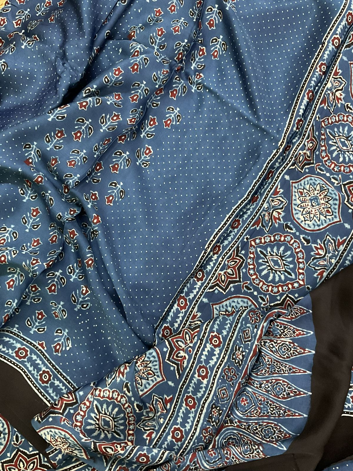 Pure Gajji Silk Ajrakh Printed Suit - Blue