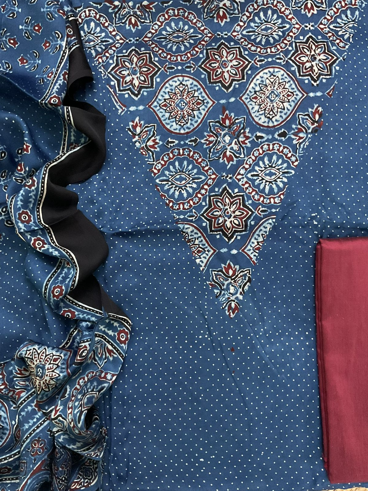 Pure Gajji Silk Ajrakh Printed Suit - Blue