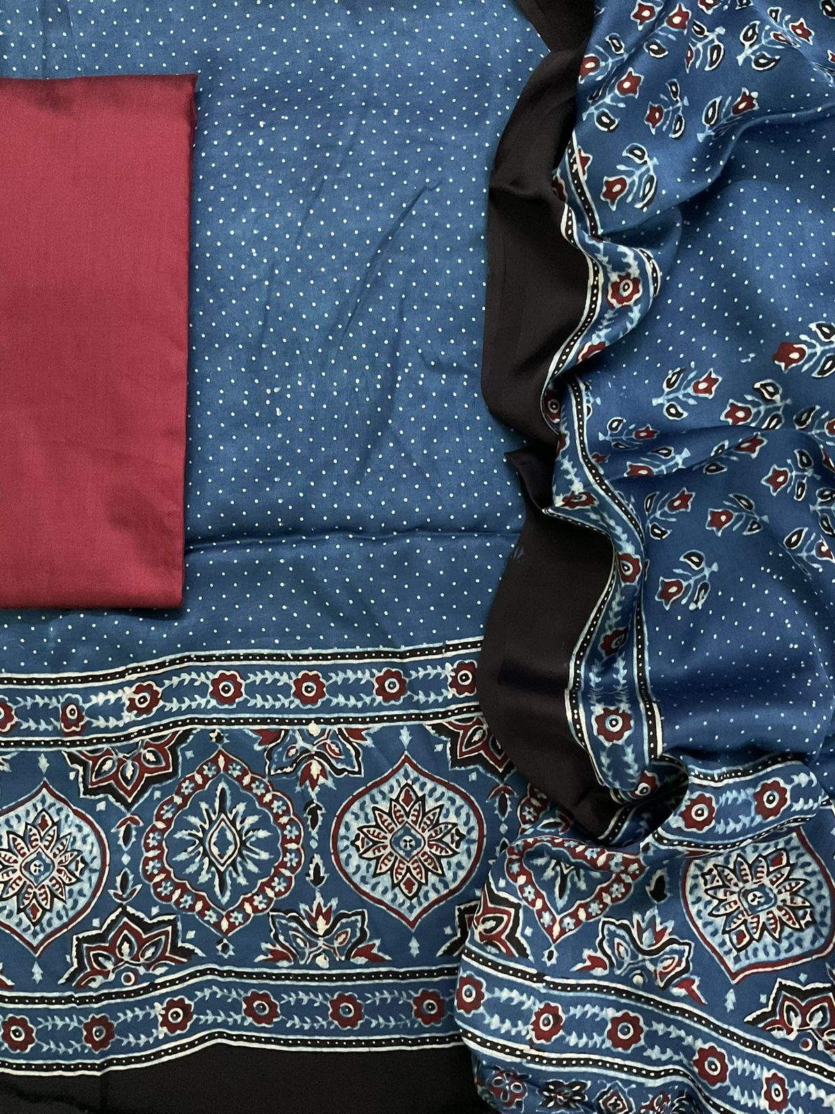 Pure Gajji Silk Ajrakh Printed Suit - Blue