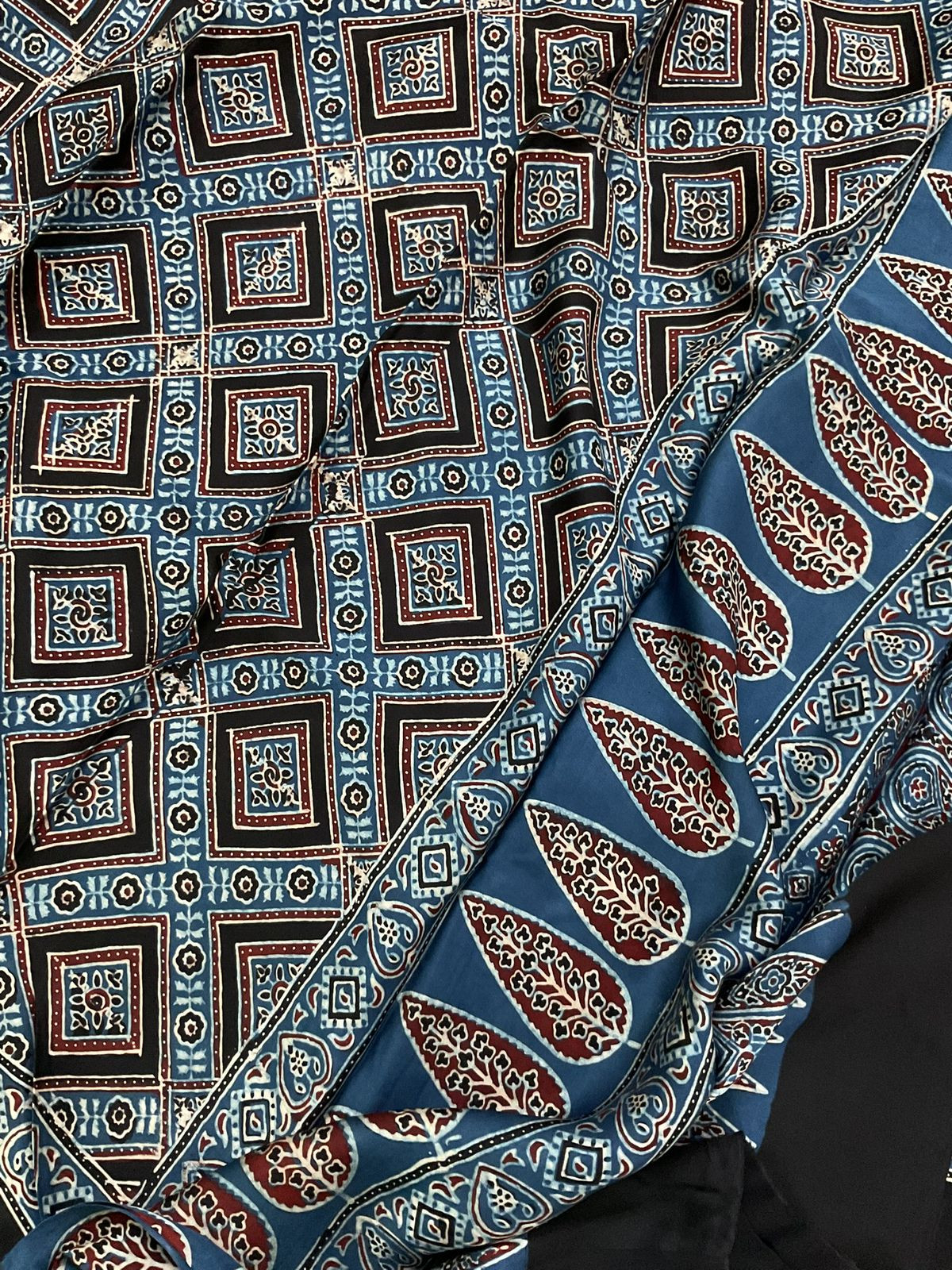 Pure Gajji Silk Ajrakh Printed Suit - Blue