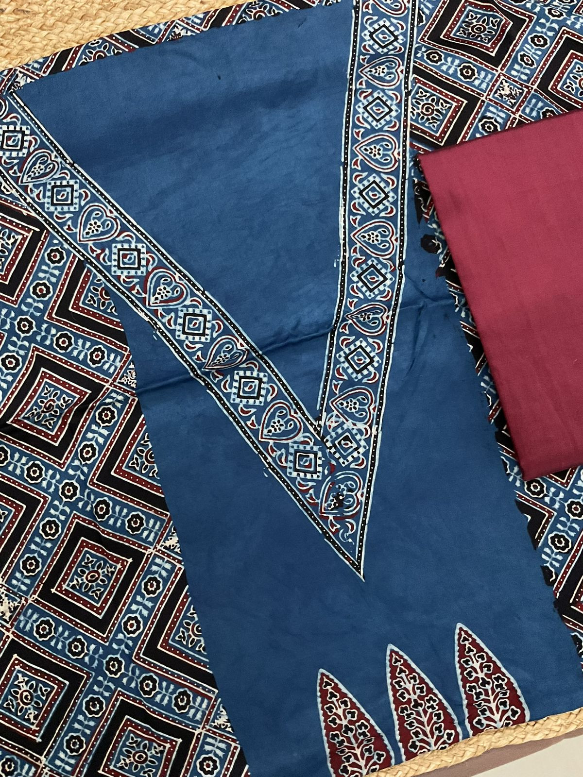 Pure Gajji Silk Ajrakh Printed Suit - Blue