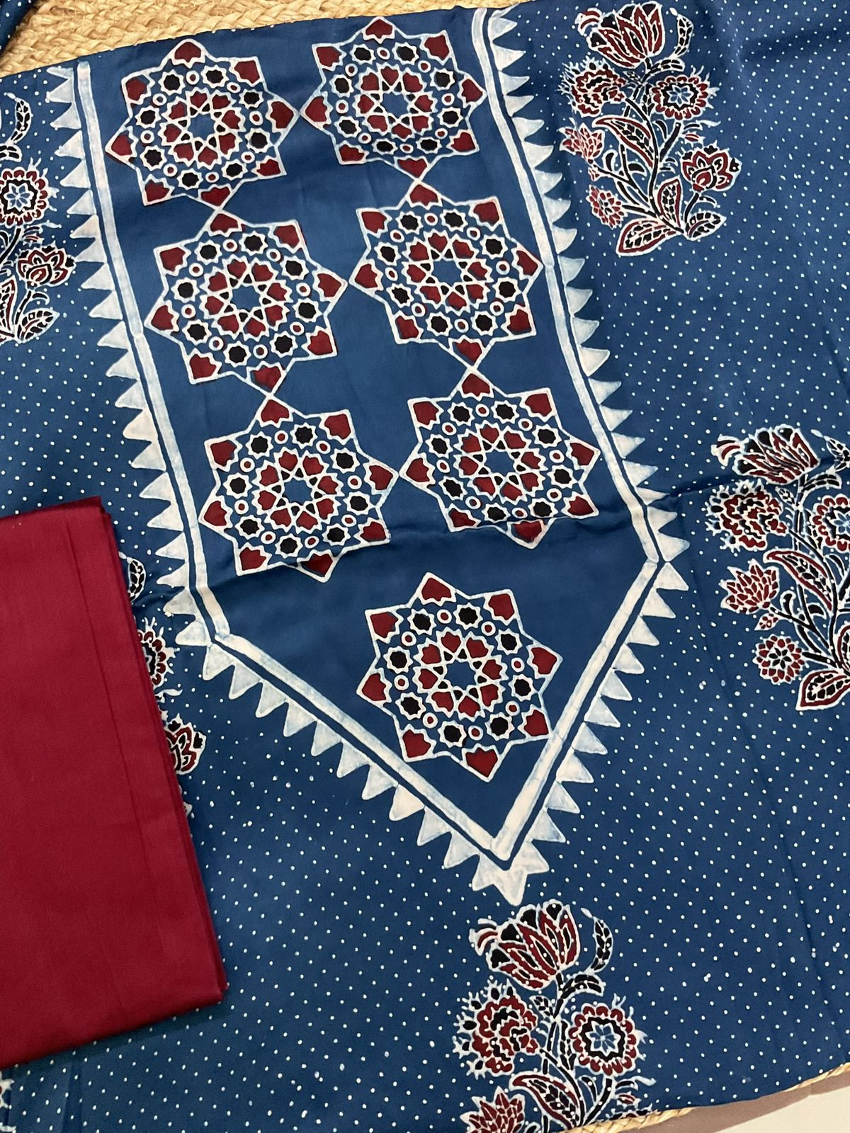 Pure Gajji Silk Ajrakh Printed Suit - Blue