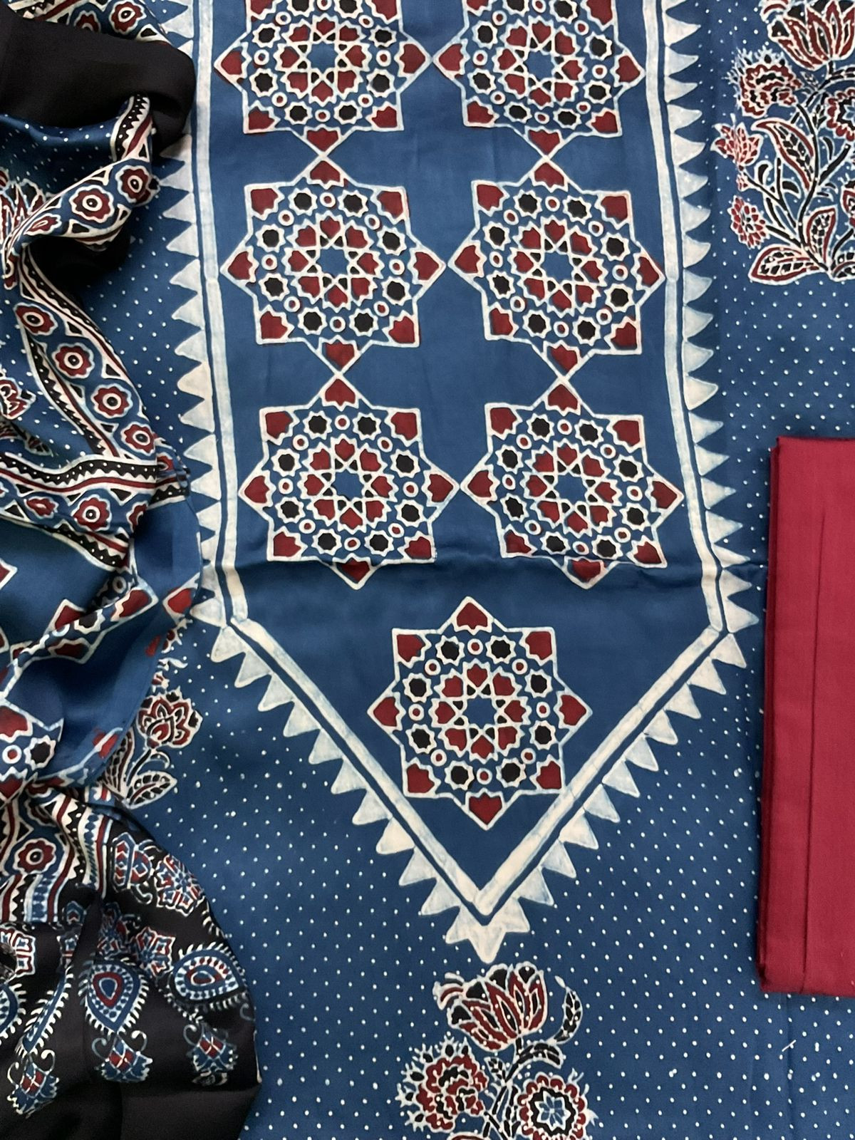 Pure Gajji Silk Ajrakh Printed Suit - Blue