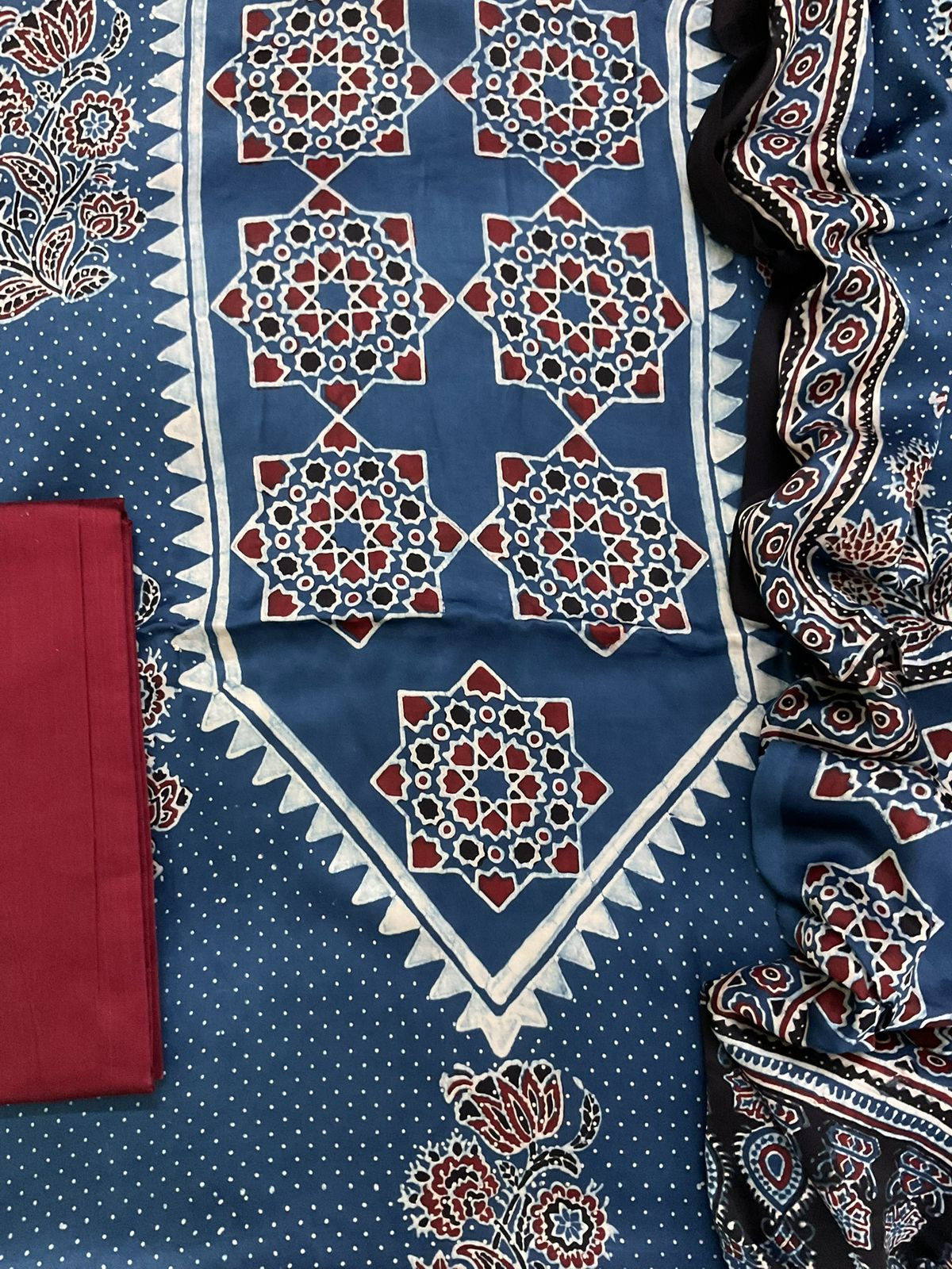 Pure Gajji Silk Ajrakh Printed Suit - Blue