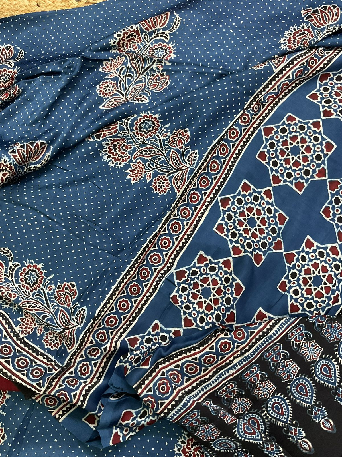 Pure Gajji Silk Ajrakh Printed Suit - Blue