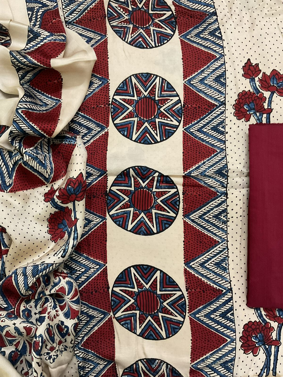 Pure Gajji Silk Ajrakh Printed Suit - Cream