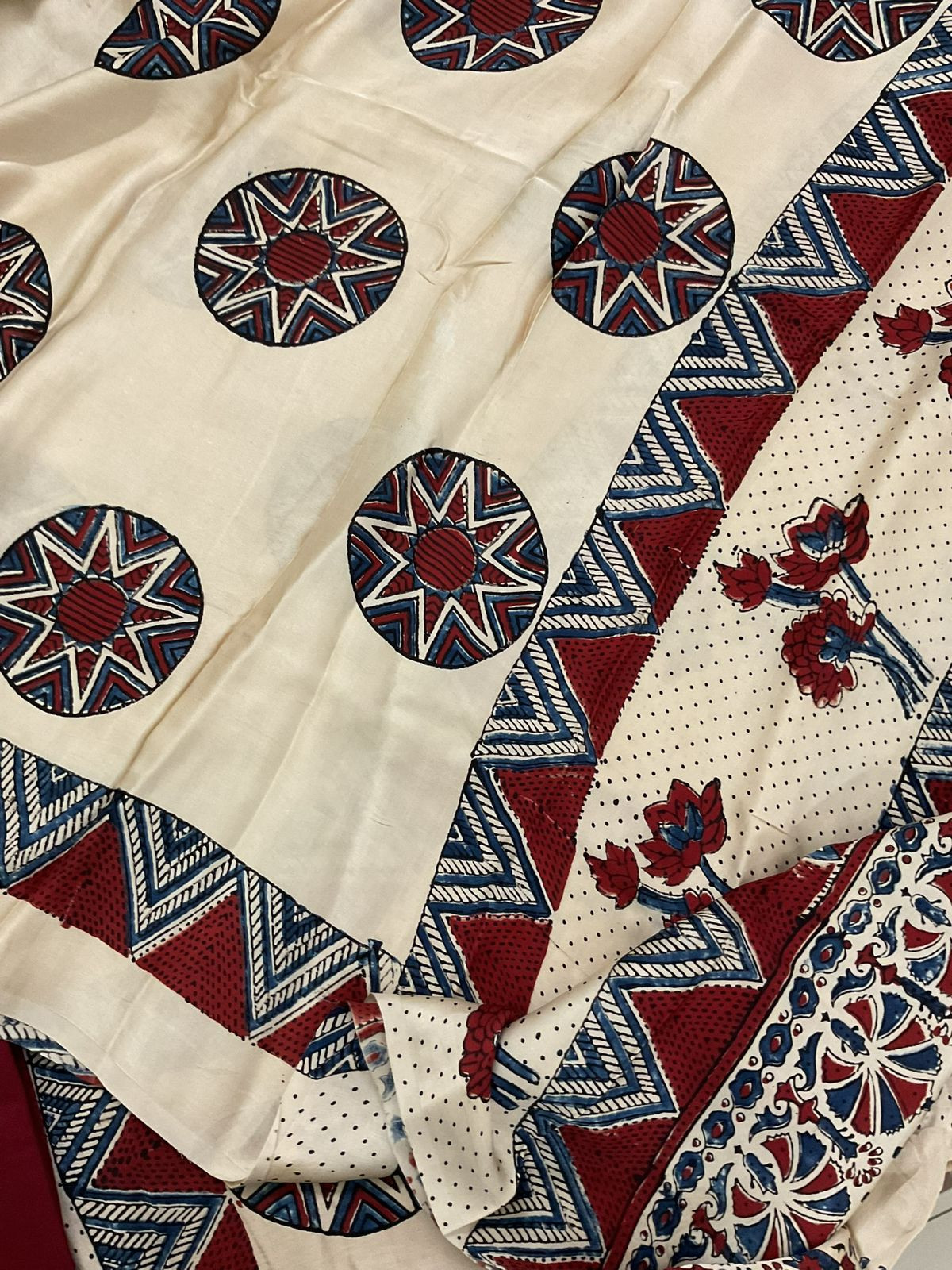 Pure Gajji Silk Ajrakh Printed Suit - Cream