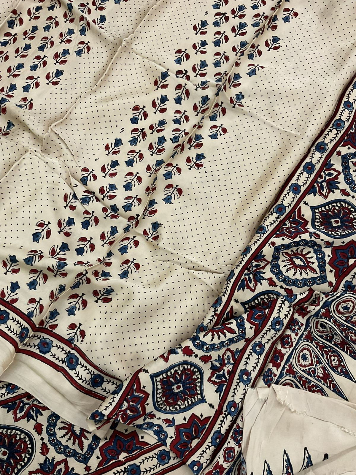 Pure Gajji Silk Ajrakh Printed Suit - Cream