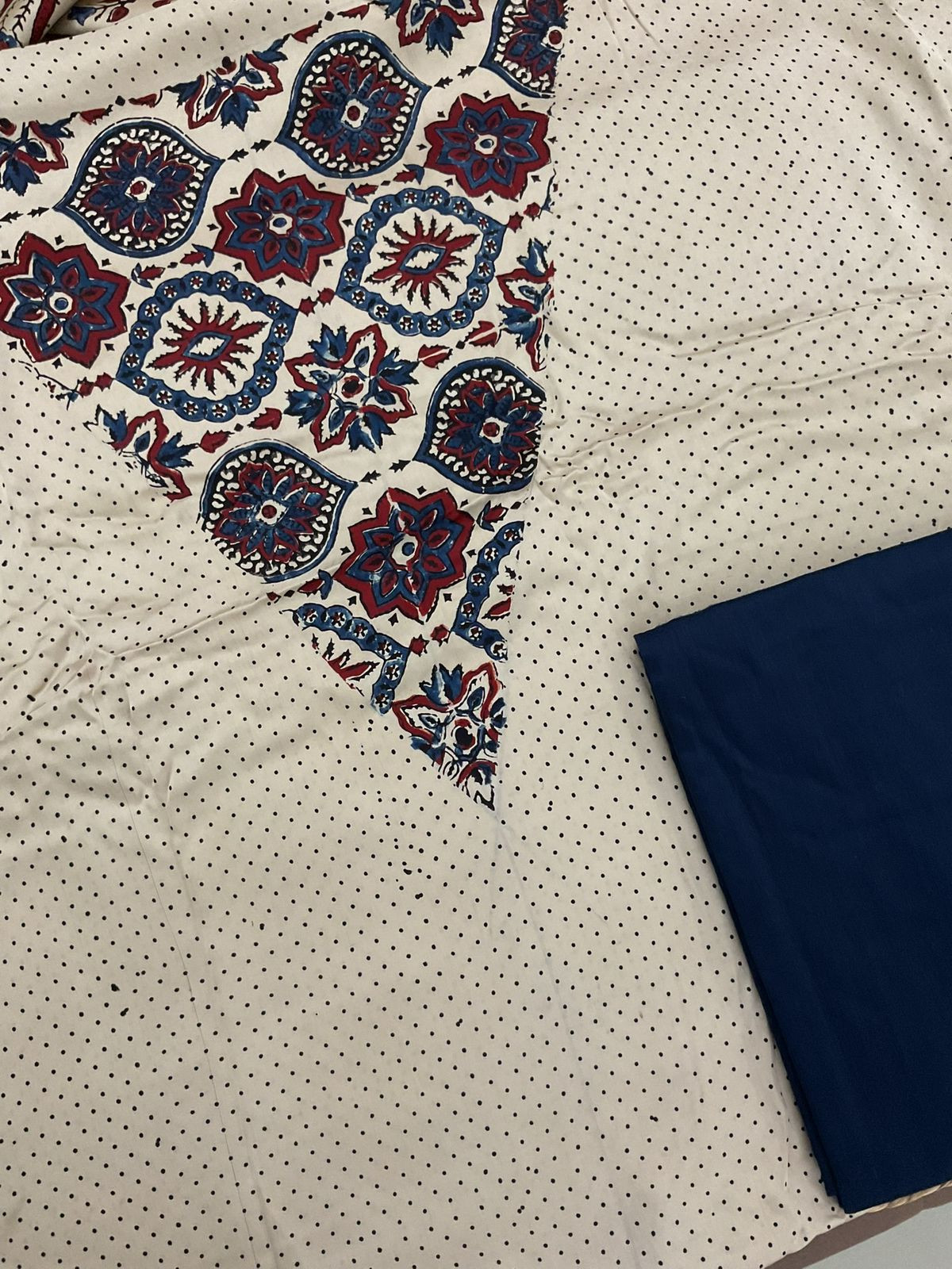 Pure Gajji Silk Ajrakh Printed Suit - Cream