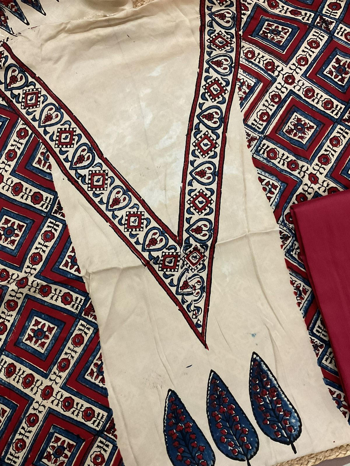 Pure Gajji Silk Ajrakh Printed Suit - Cream