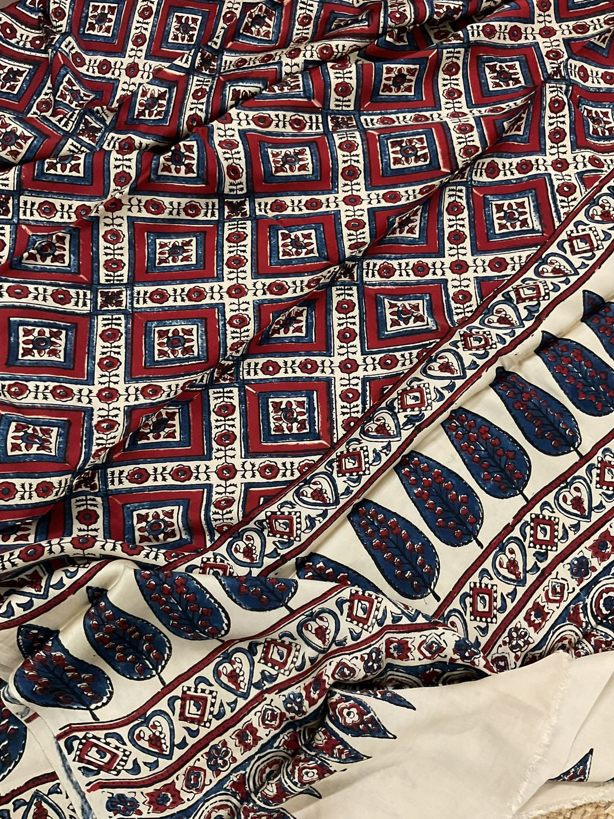 Pure Gajji Silk Ajrakh Printed Suit - Cream