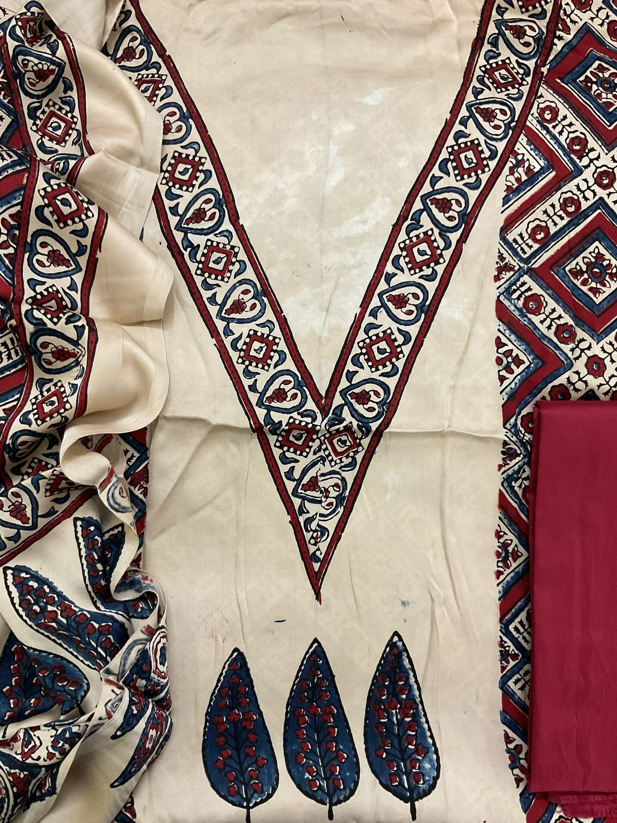 Pure Gajji Silk Ajrakh Printed Suit - Cream