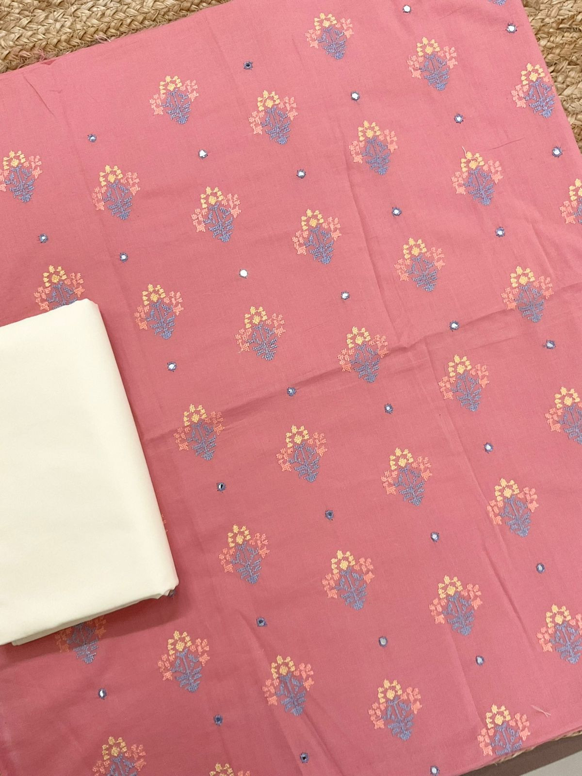 Pure Cotton Printed Embroidered Suit - Pink