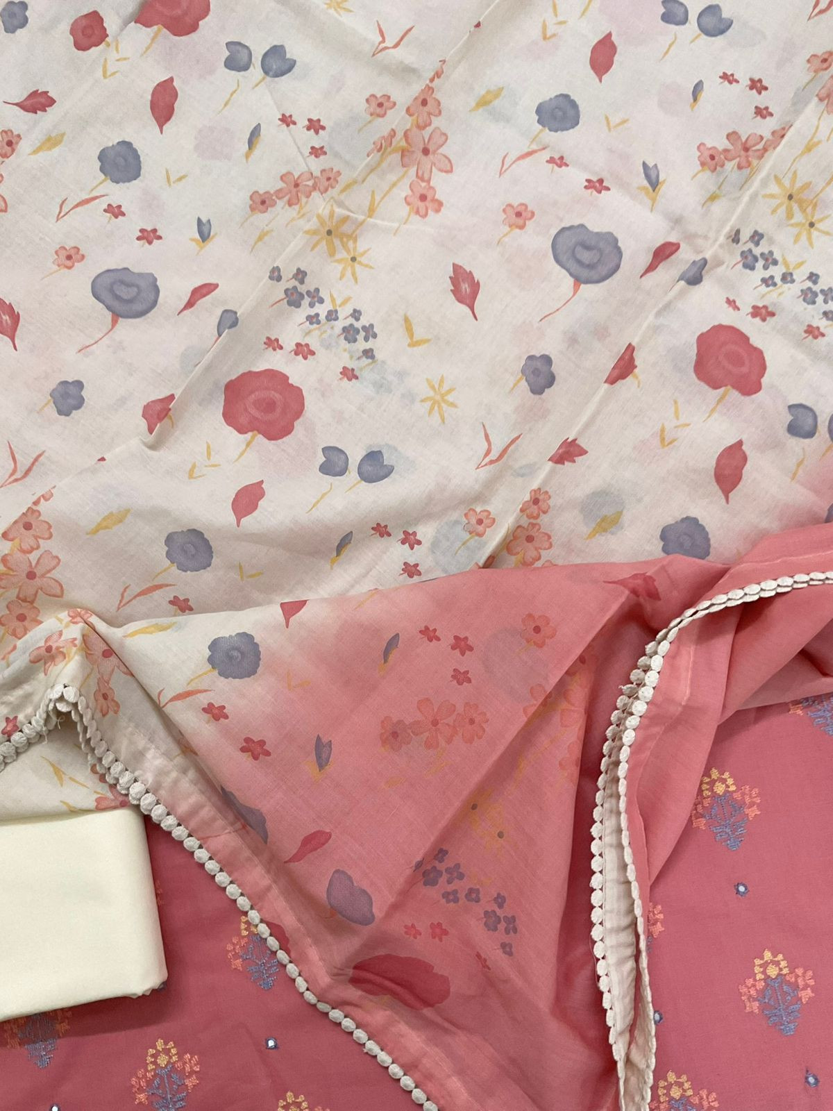 Pure Cotton Printed Embroidered Suit - Pink