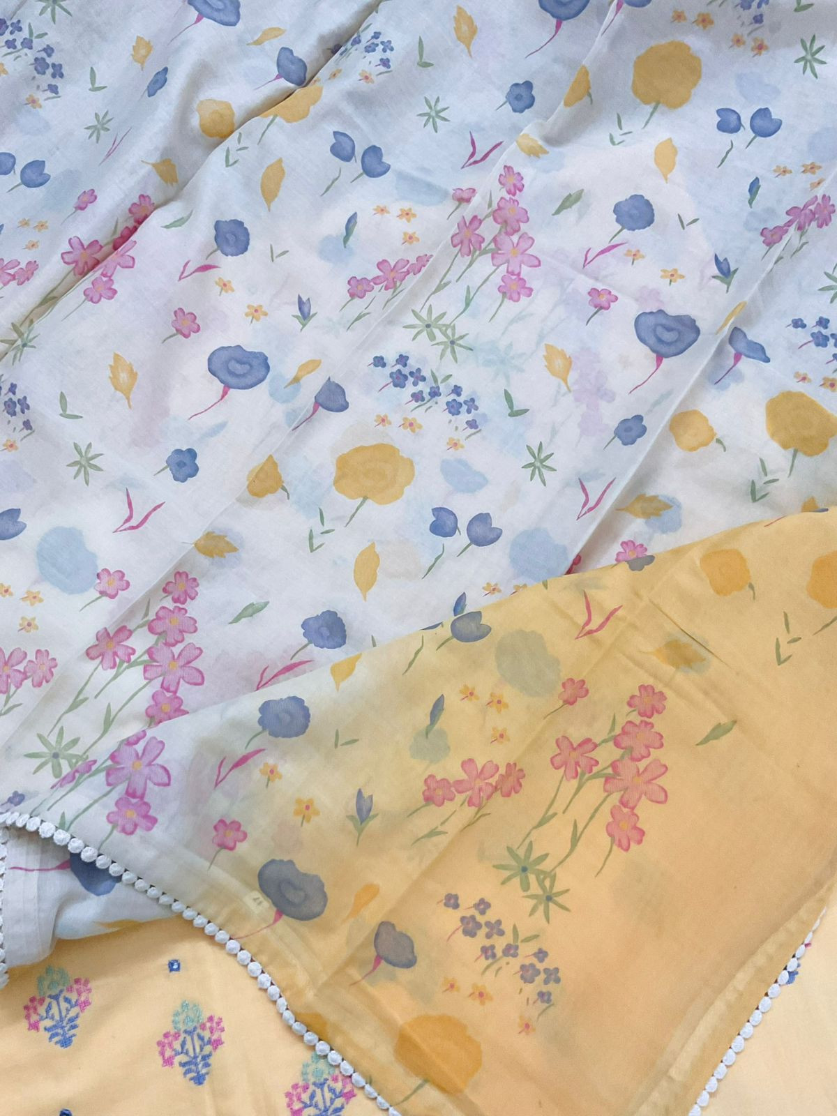 Pure Cotton Printed Embroidered Suit - Yellow