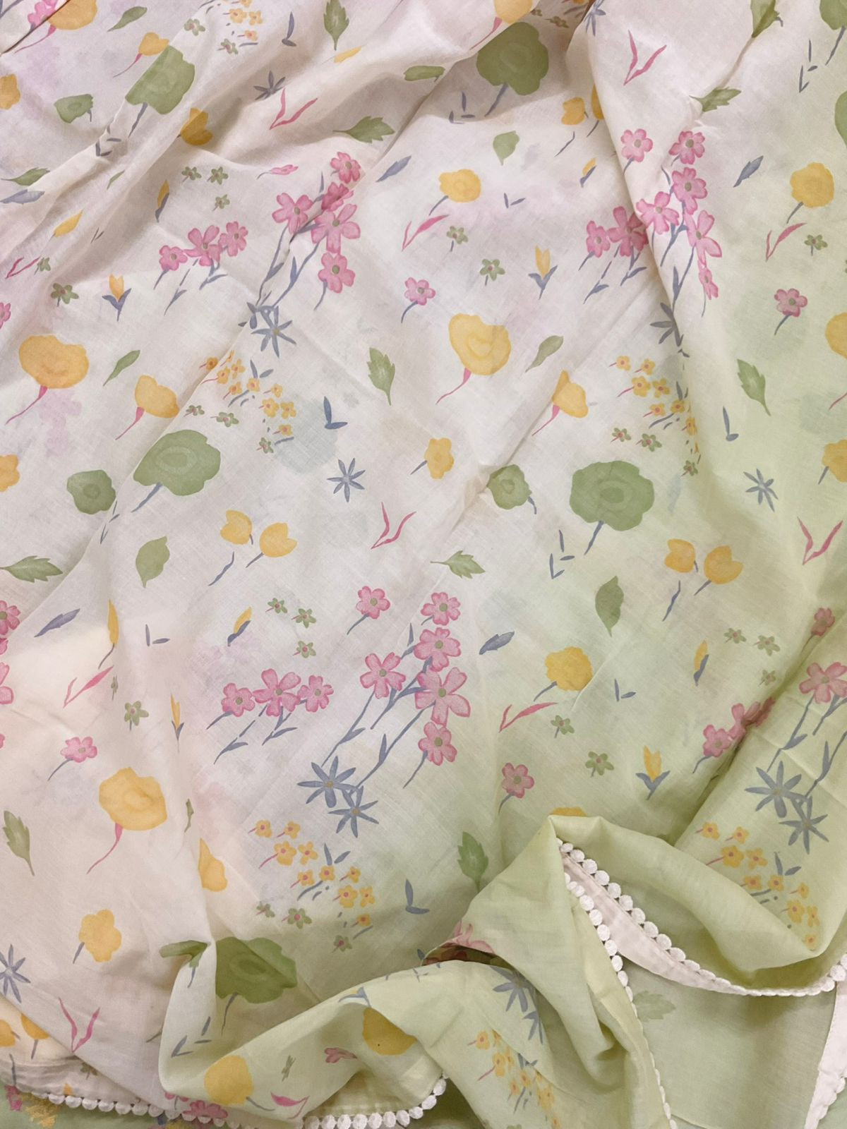 Pure Cotton Printed Embroidered Suit - Green