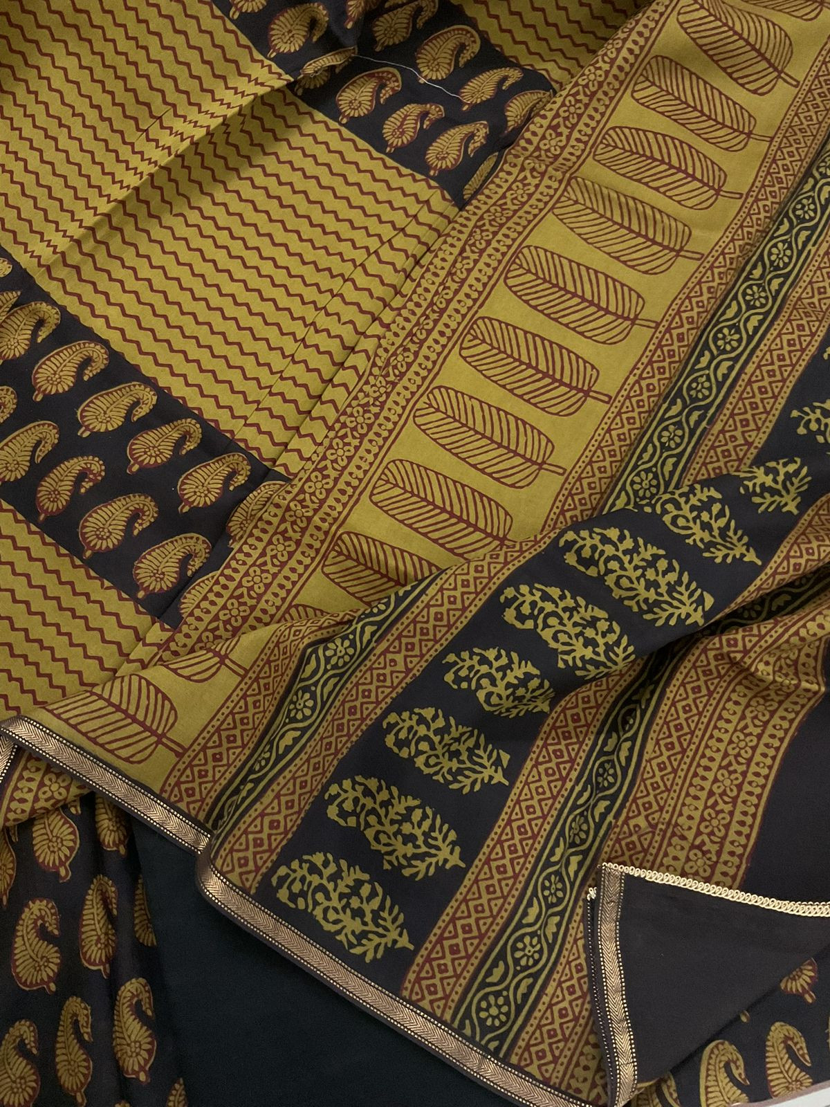 Pure Maheshwari Silk Bagh Printed Embroidered Suit - Black