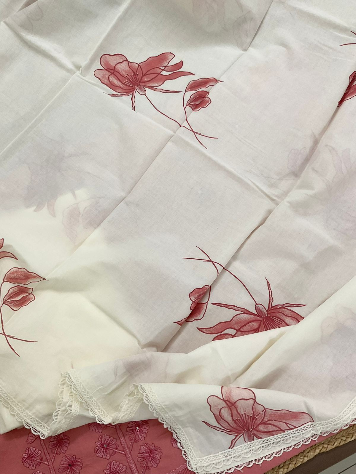 Pure Cotton Printed Embroidered Suit - Pink