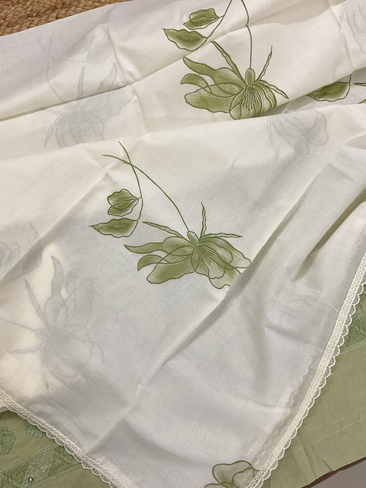 Pure Cotton Printed Embroidered Suit - Green