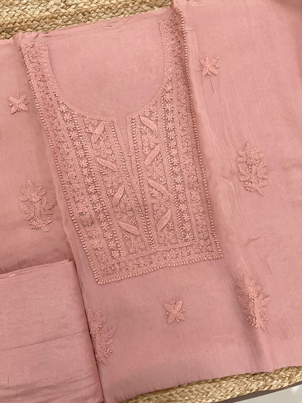Pure Organza Embroidered Suit - Peach