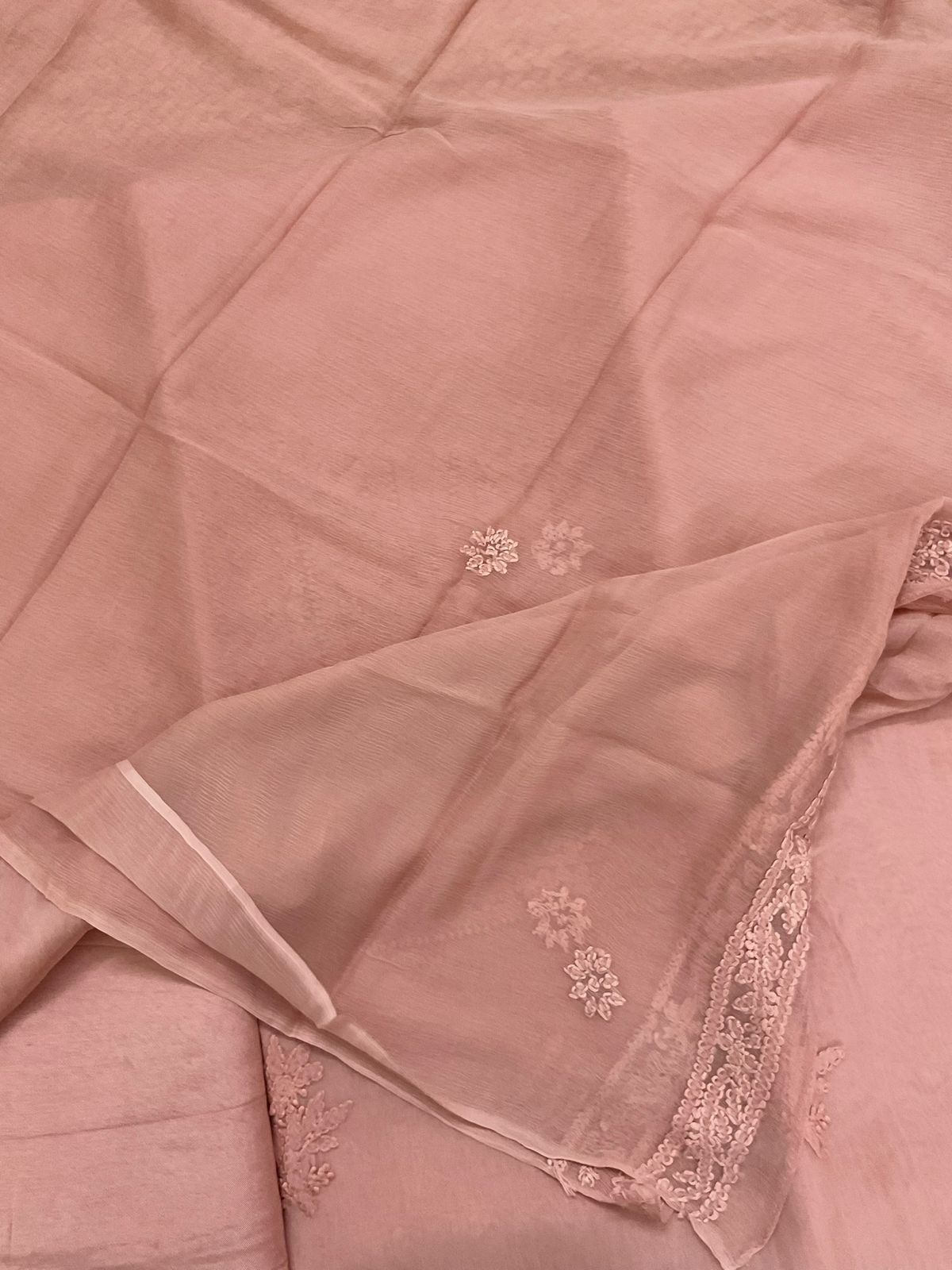 Pure Organza Embroidered Suit - Peach