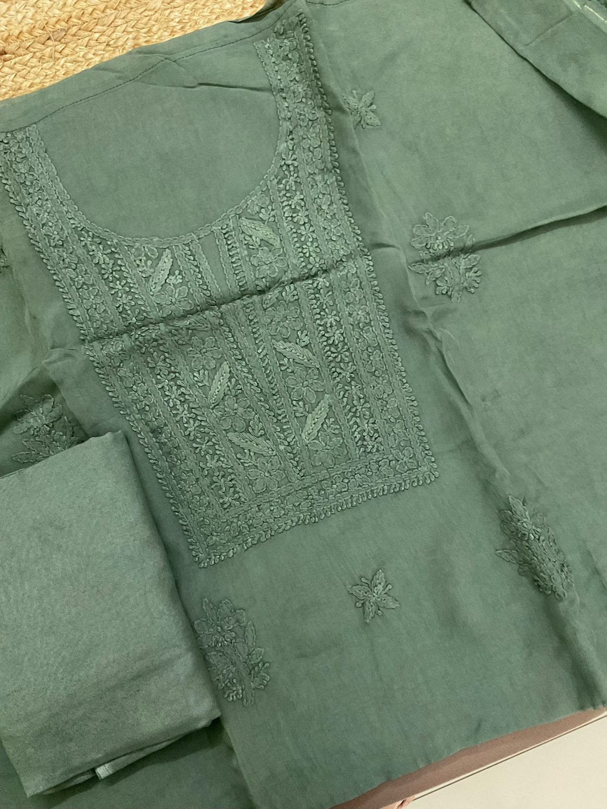 Pure Organza Embroidered Suit - Green